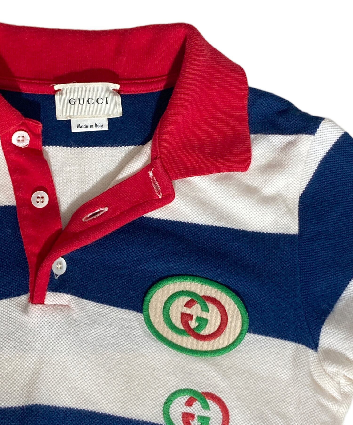 中古・古着通販】GUCCI (グッチ) ポロシャツ ホワイト×ネイビー サイズ