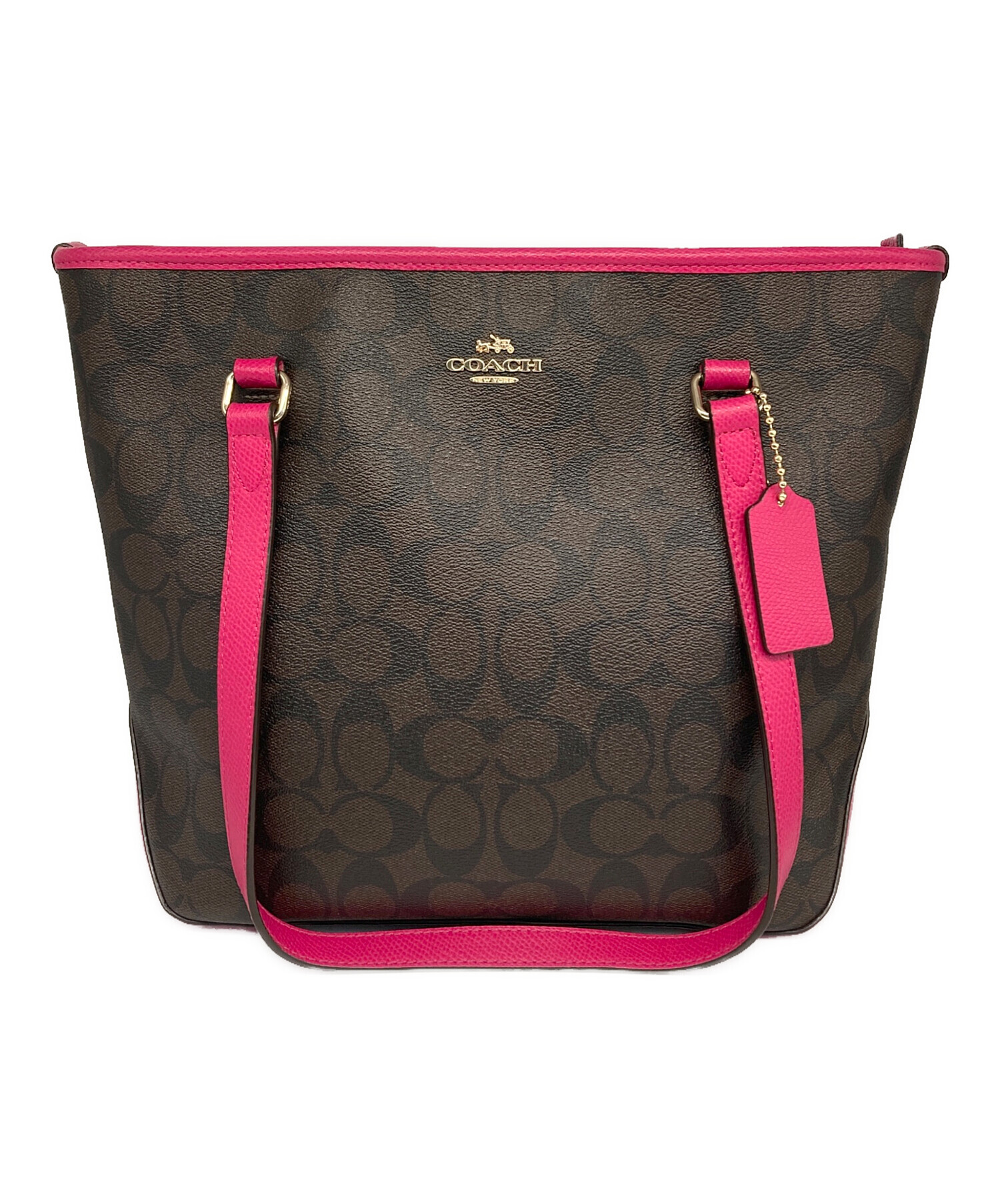 中古・古着通販】COACH (コーチ) トートバッグ ブラウン×ピンク 