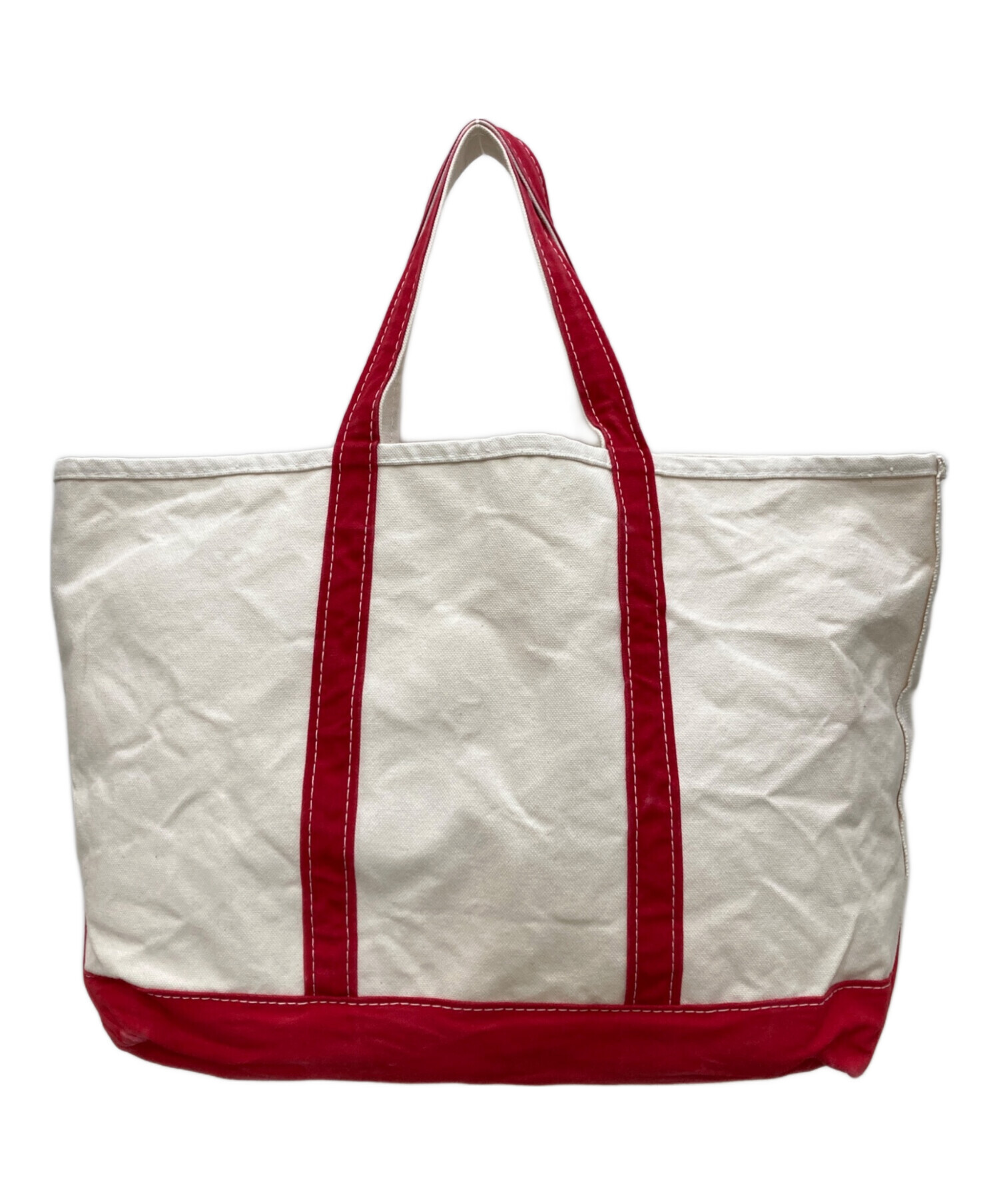 ホ*ン様 LLBean トートバッグ アイボリー/赤　レザーハンドル　旧タグ LL Bean Boat and Tote Leather Handle White Red Tote Bag M Mint