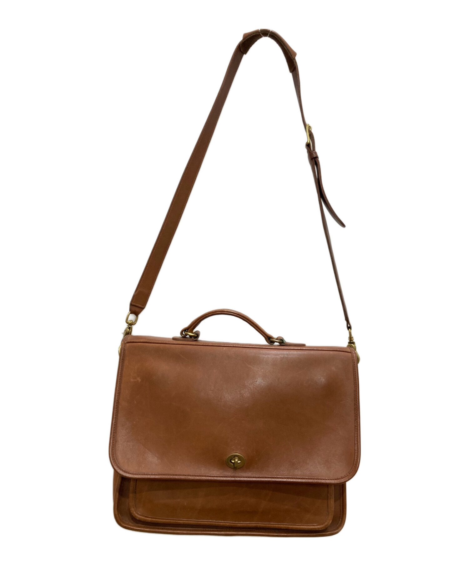 COACH ブラウンレザーショルダーバッグ 中古・古着通販】COACH (コーチ) レザーショルダーバッグ
