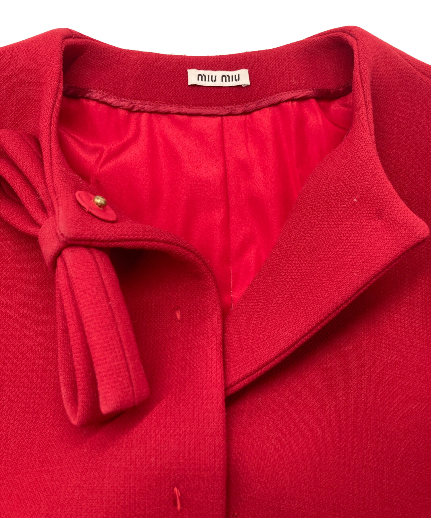 中古・古着通販】MIU MIU (ミュウミュウ) リボンミドルコート レッド