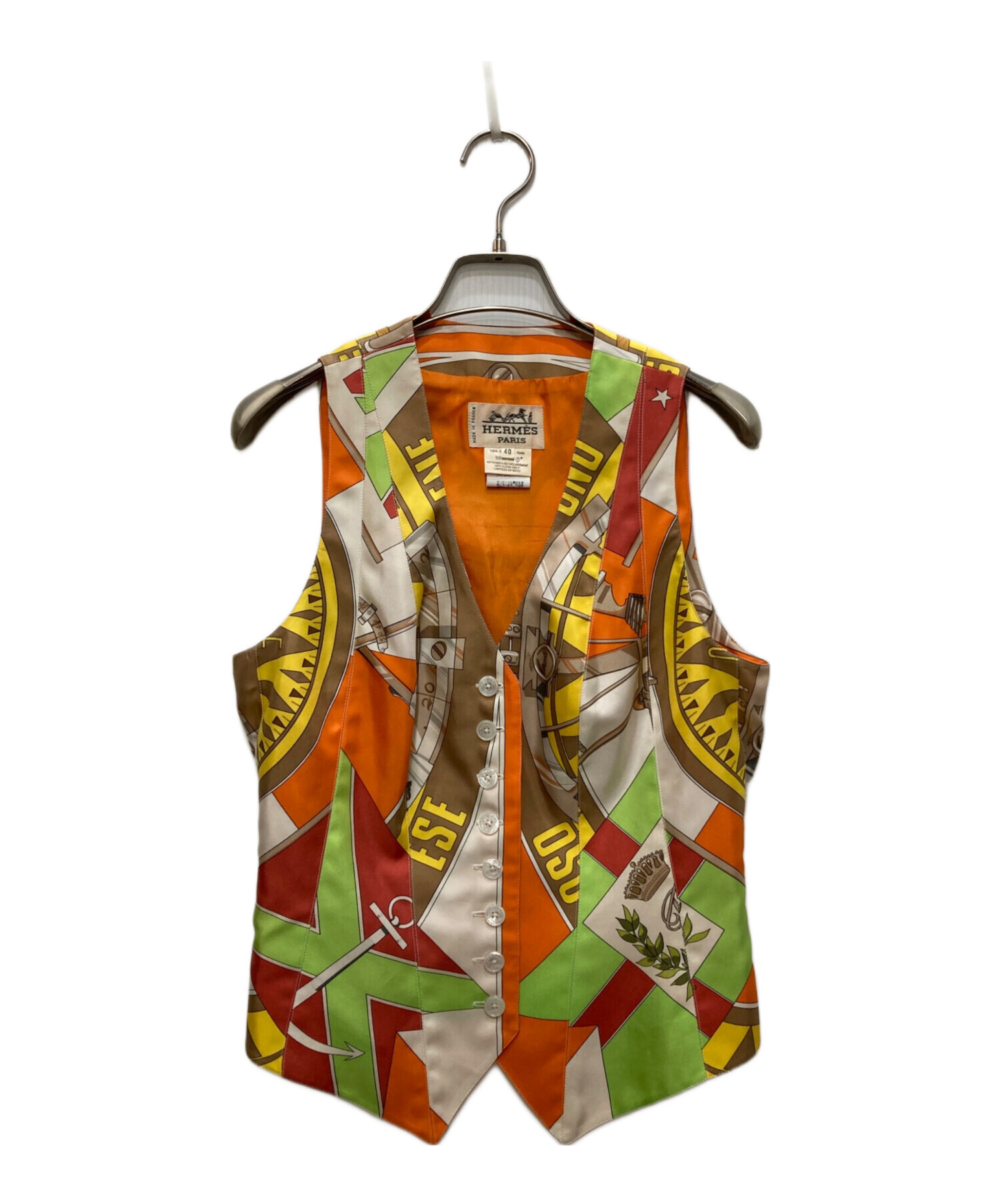 中古・古着通販】HERMES (エルメス) 総柄シルクベスト オレンジ サイズ 