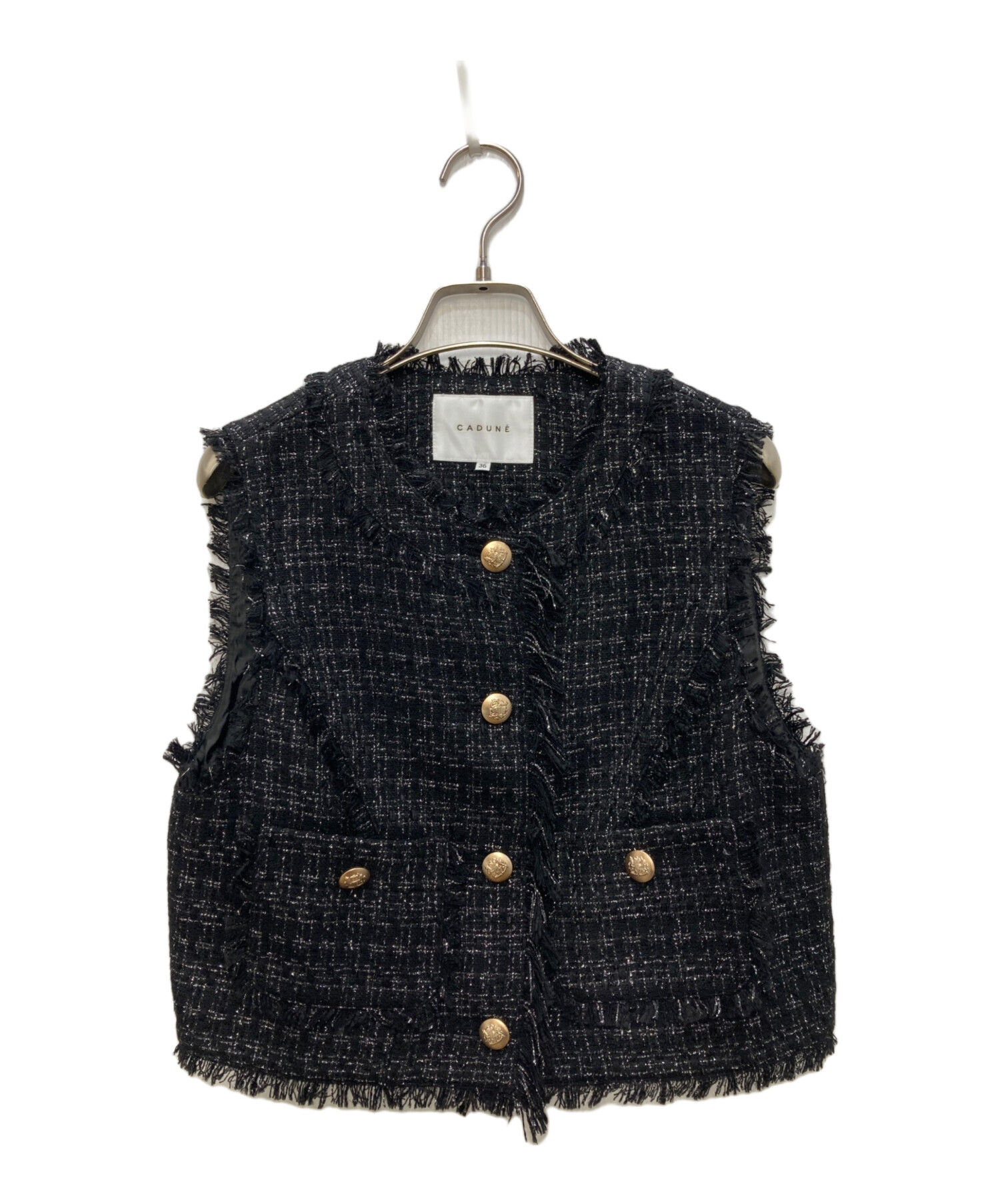 CADUNEカデュネツイードジレブラック×ゴールド 中古・古着通販】CADUNE (カデュネ) ツイードジレベスト ブラック