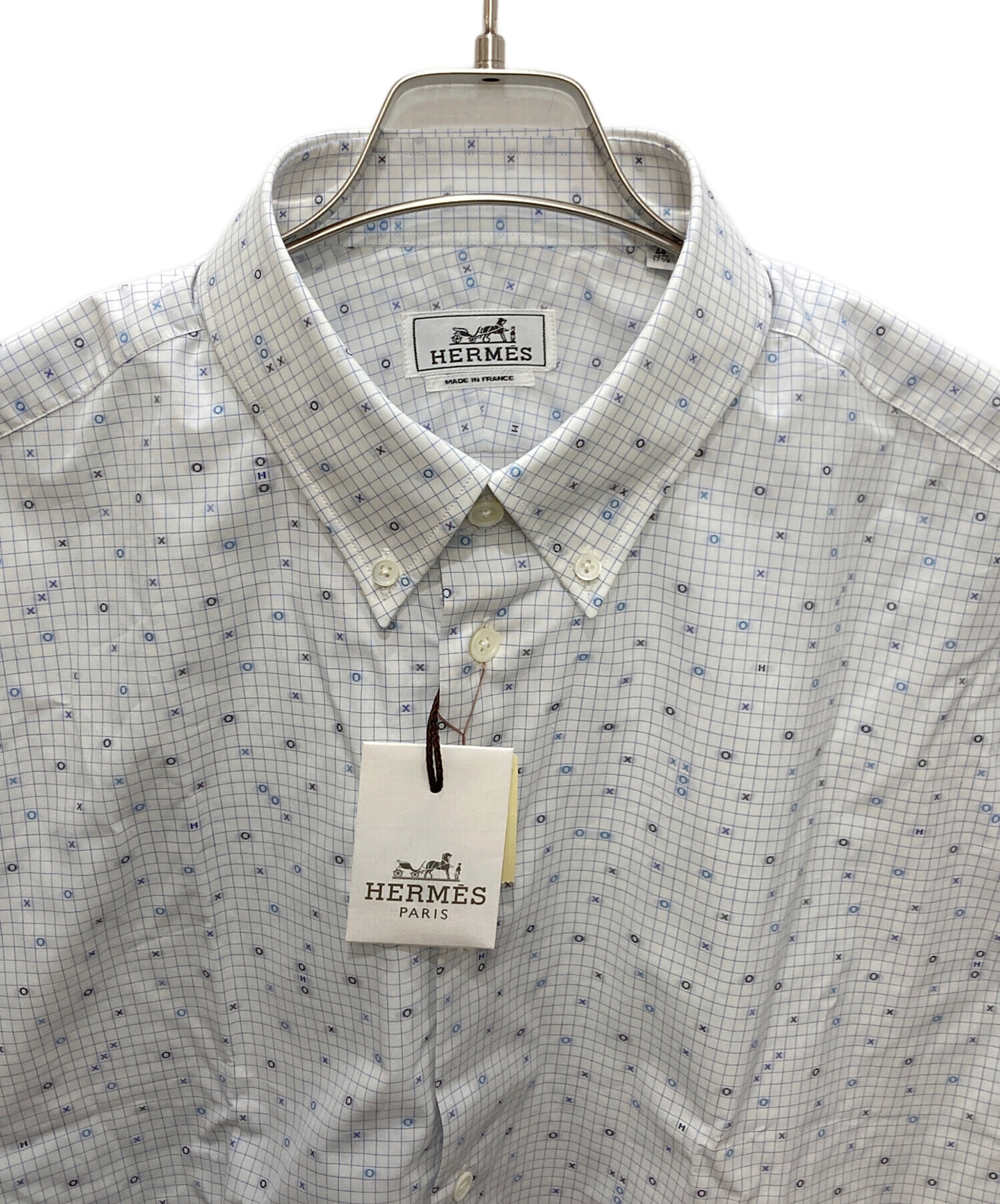 中古・古着通販】HERMES (エルメス) 長袖シャツ ホワイト×ブルー 