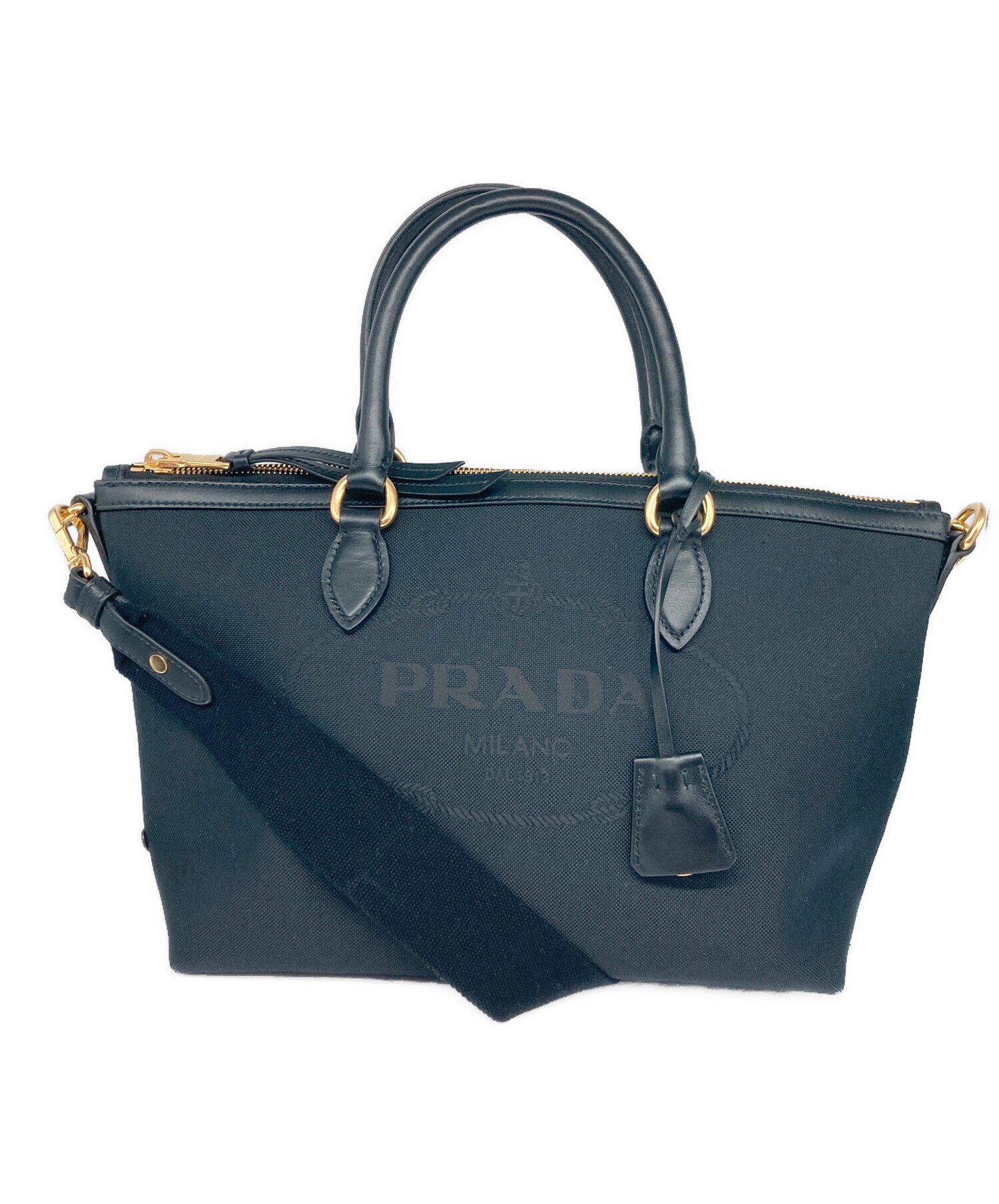 中古・古着通販】PRADA (プラダ) ロゴジャガード 2WAYバッグ ブラック