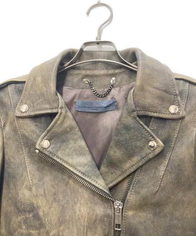 特価 ゴールデングース ダブル ライダースジャケット 牛革 レザー 本革 XS 中古・古着通販】GOLDEN GOOSE (ゴールデングース) ヴィンテージ加工