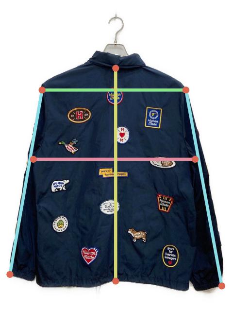 HUMAN MADE ワッペン ナイロンジャケット S ネイビー 総柄 中古・古着通販】HUMAN MADE (ヒューマンメイド) ワッペンナイロン