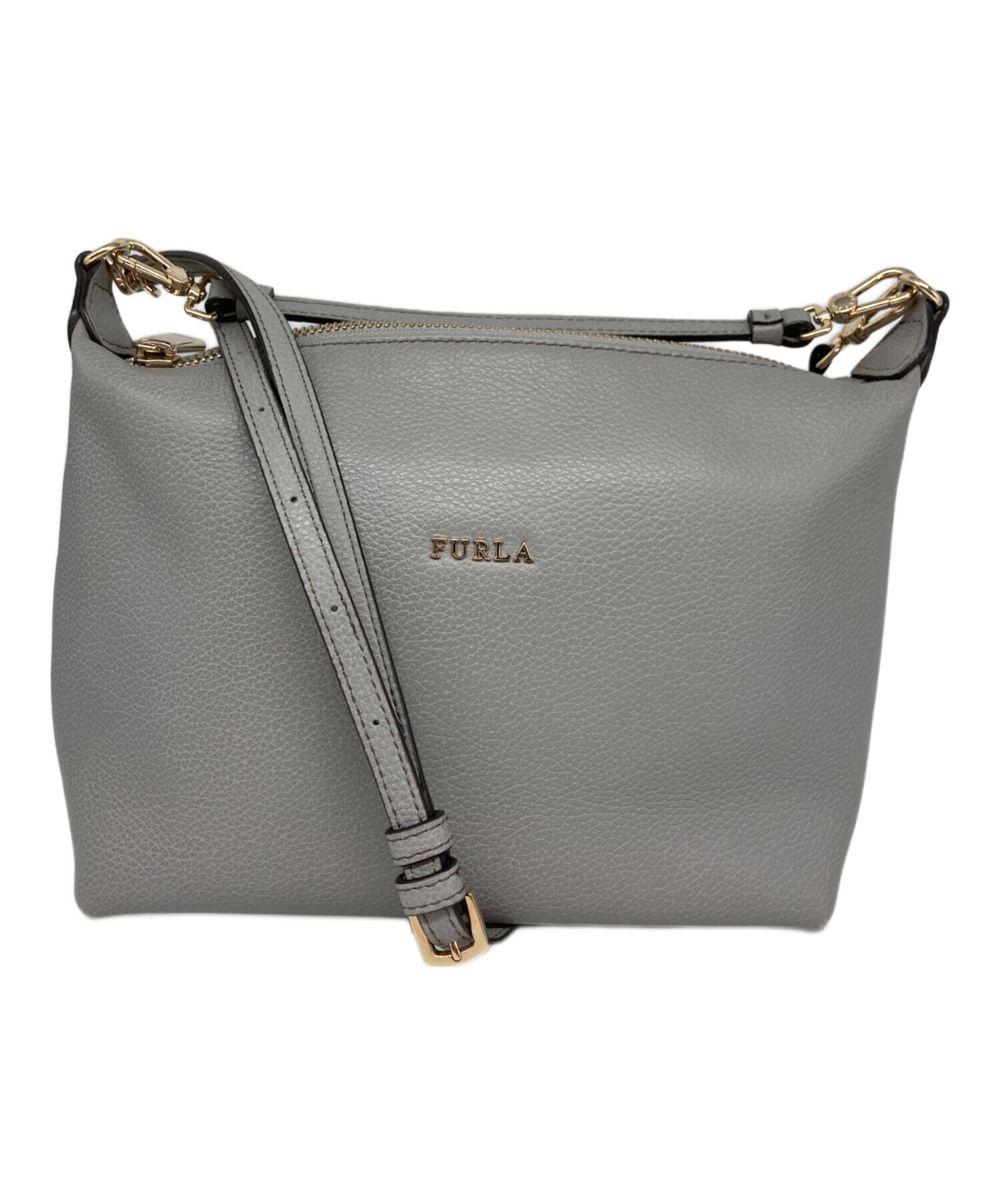 FURLA グレー レザー ショルダーバッグ 中古・古着通販】FURLA (フルラ) レザーショルダーバッグ グレー