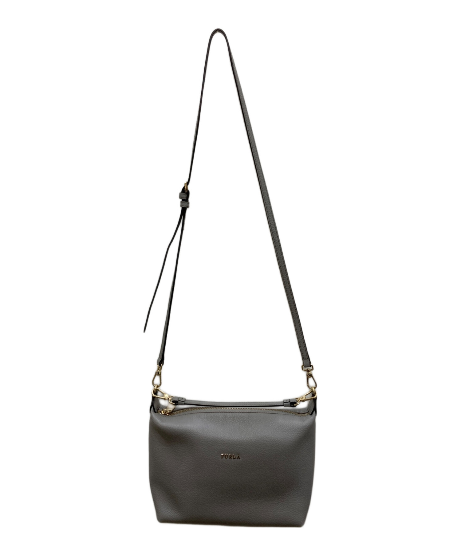 FURLA グレー レザー ショルダーバッグ 中古・古着通販】FURLA (フルラ) レザーショルダーバッグ グレー