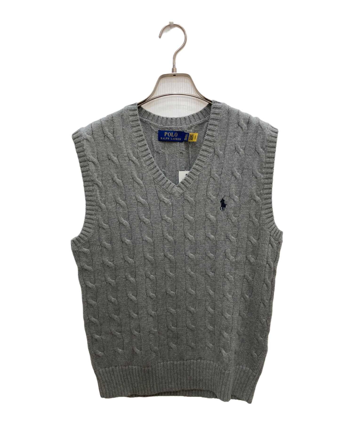 ポロラルフローレン ケーブルニットベスト グレー 中古・古着通販】POLO RALPH LAUREN (ポロ・ラルフローレン) M