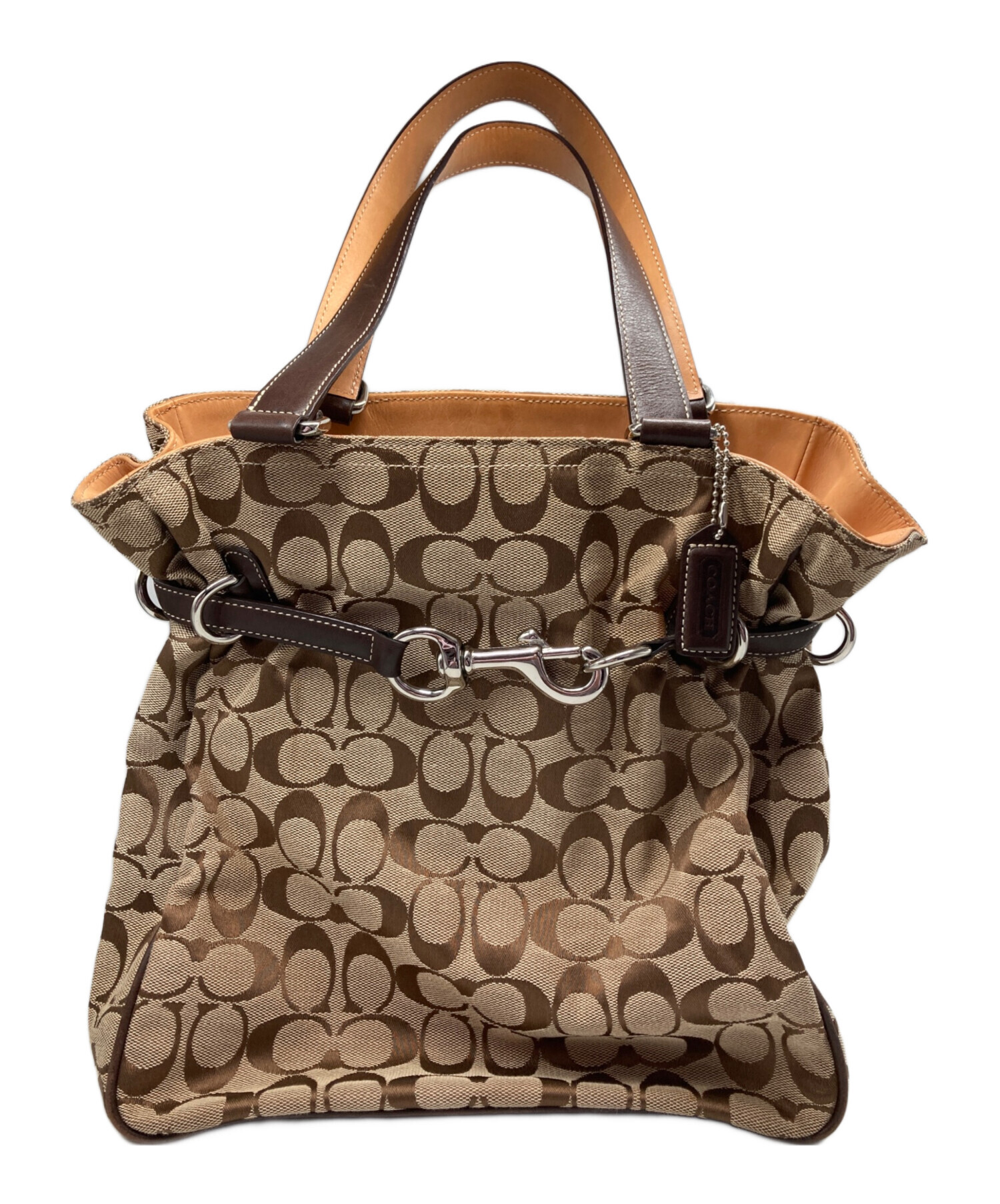 Coach シグネチャー柄ブラウン トートバッグ 中古・古着通販】COACH (コーチ) シグネチャー柄トートバッグ ブラウン