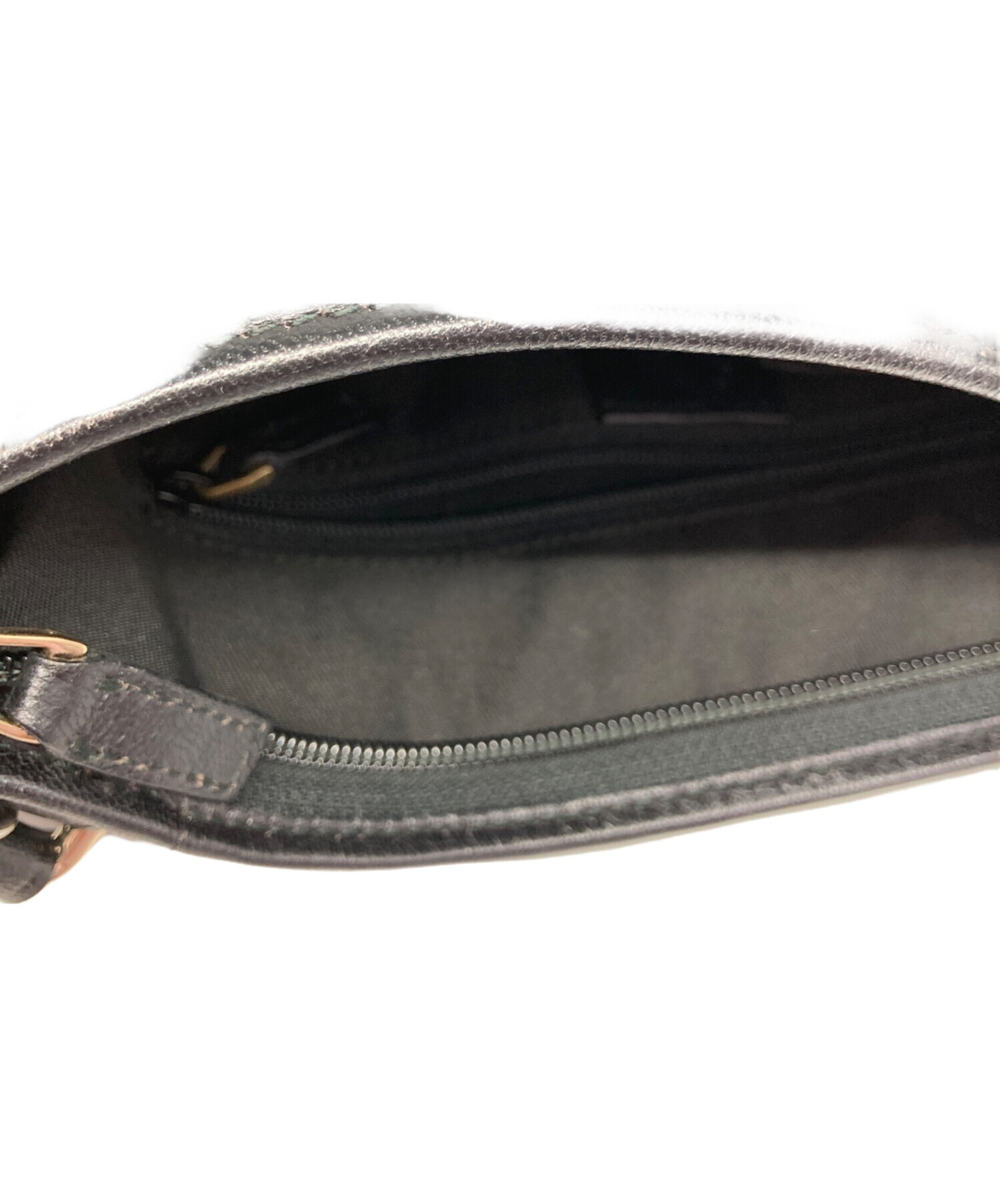 中古・古着通販】GUCCI (グッチ) シマレザーショルダーバッグ ブラック
