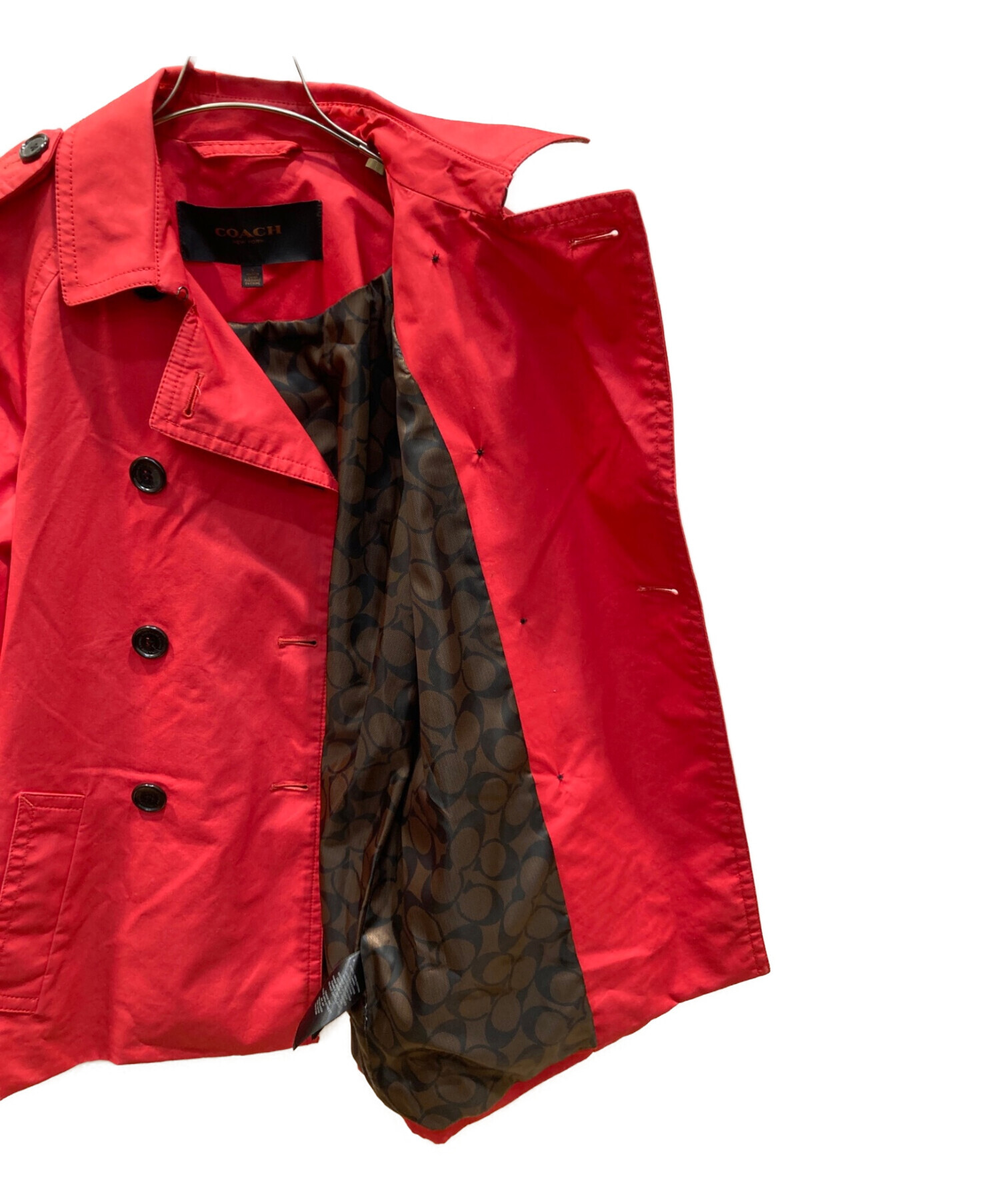 COACH 　トレンチコート（Ｌ）赤 中古・古着通販】COACH (コーチ) トレンチコート レッド サイズ:S