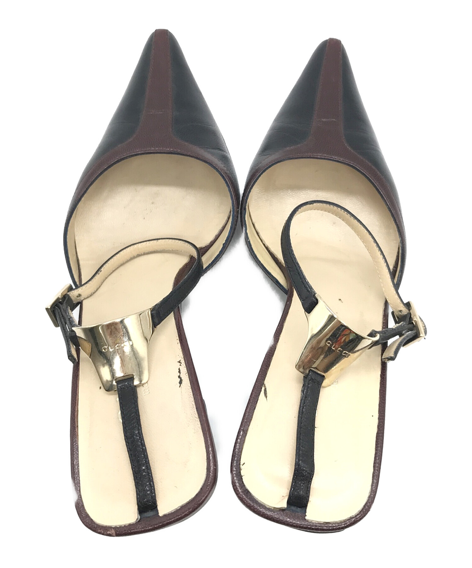 中古・古着通販】GUCCI (グッチ) アンクルストラップミュール ブラック 