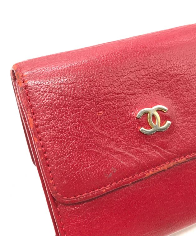 中古・古着通販】CHANEL (シャネル) ココマーク2つ折り財布 レッド