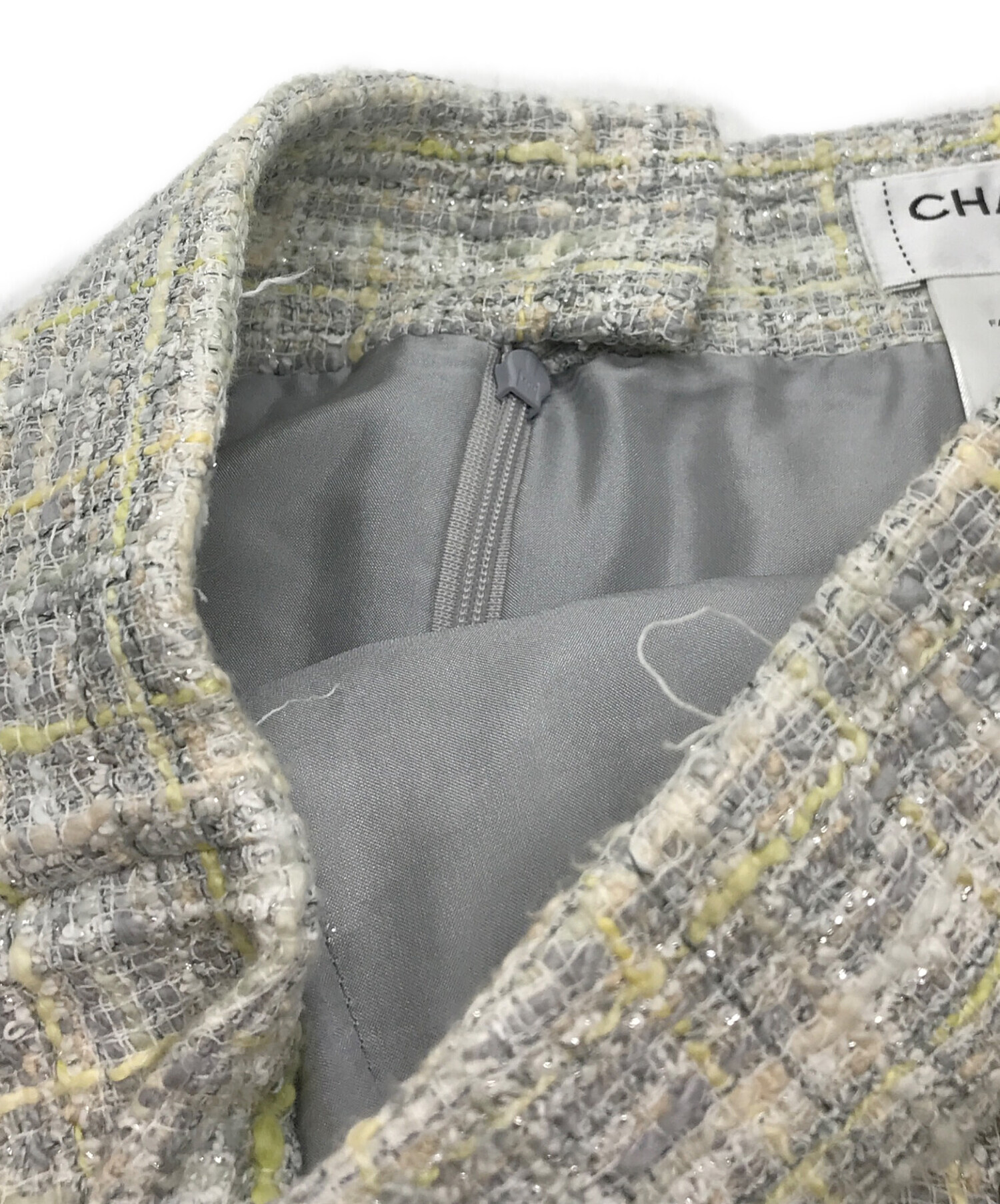 中古・古着通販】CHANEL (シャネル) ツイードスカート ホワイト×グレー