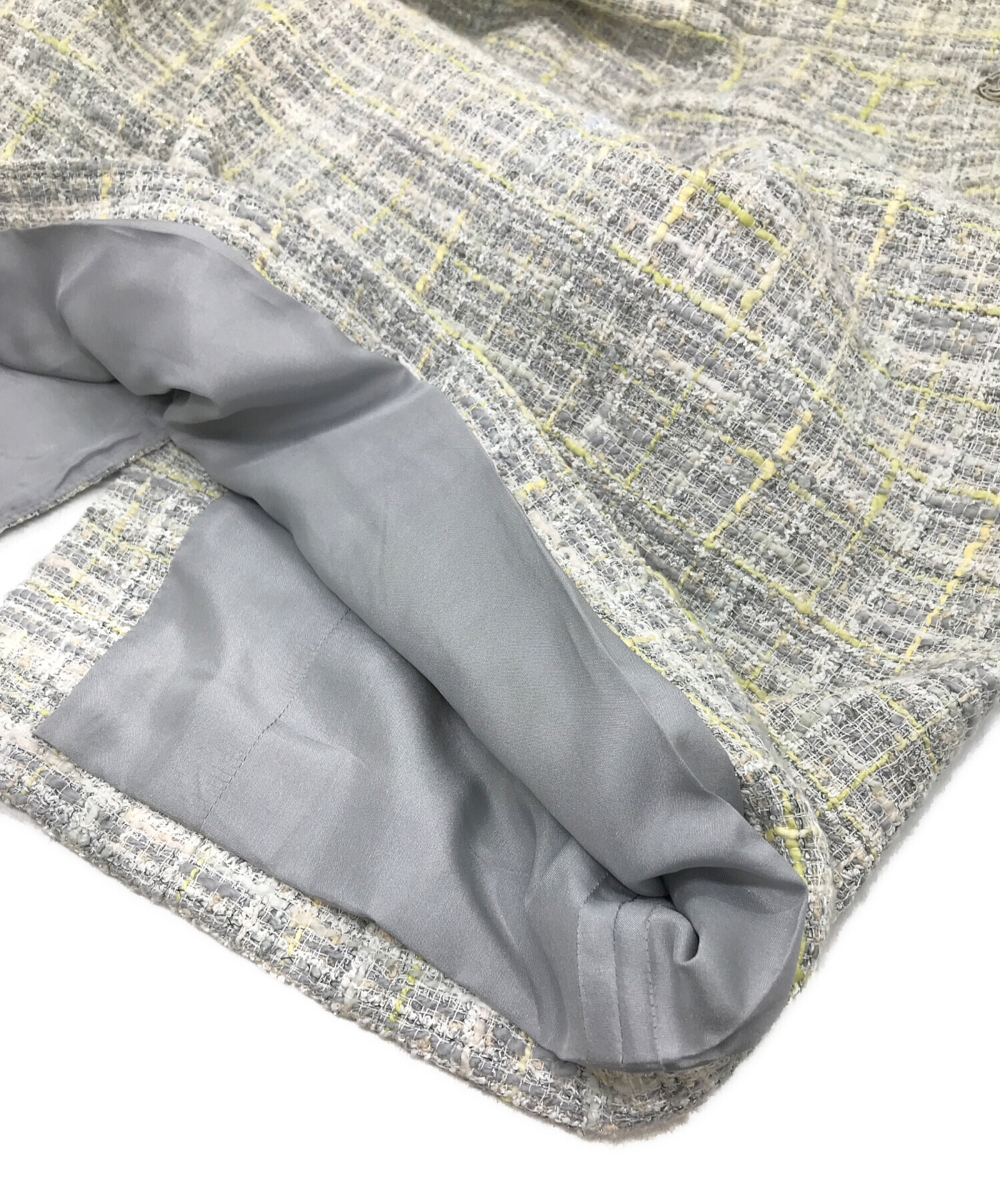 中古・古着通販】CHANEL (シャネル) ツイードスカート ホワイト×グレー