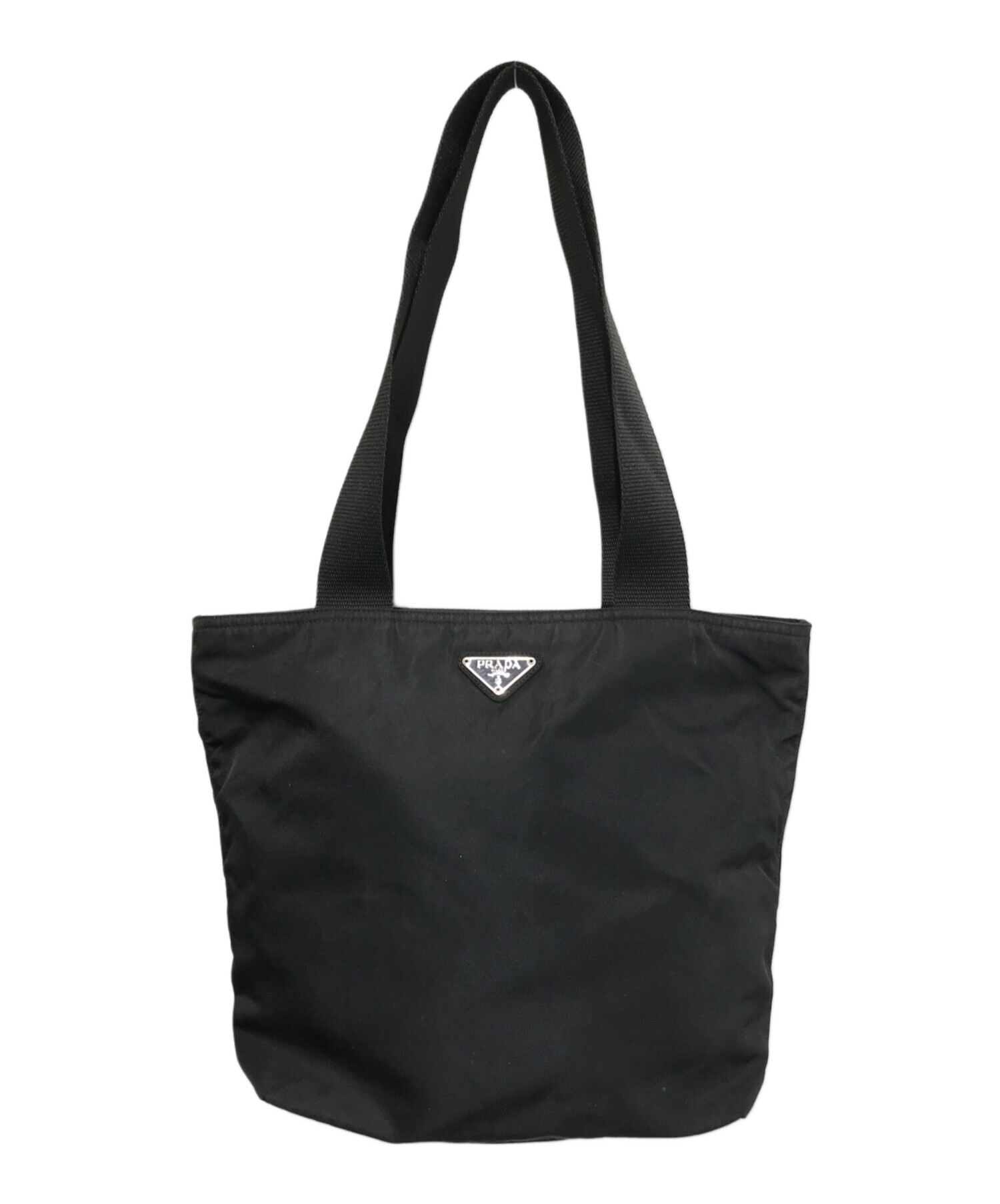 値下げ【ヴィンテージPRADA】ナイロン トートバッグ 三角プレート プラダ　黒 中古・古着通販】PRADA (プラダ) 三角プレートナイロントート