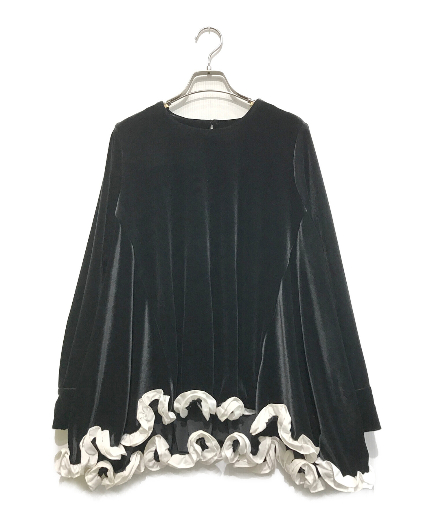 中古・古着通販】OHGA (オオガ) ベロア裾フリルブラウス ブラック