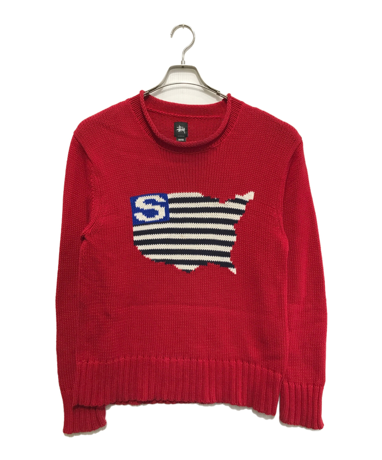 中古・古着通販】stussy (ステューシー) 古着星条旗ニット レッド