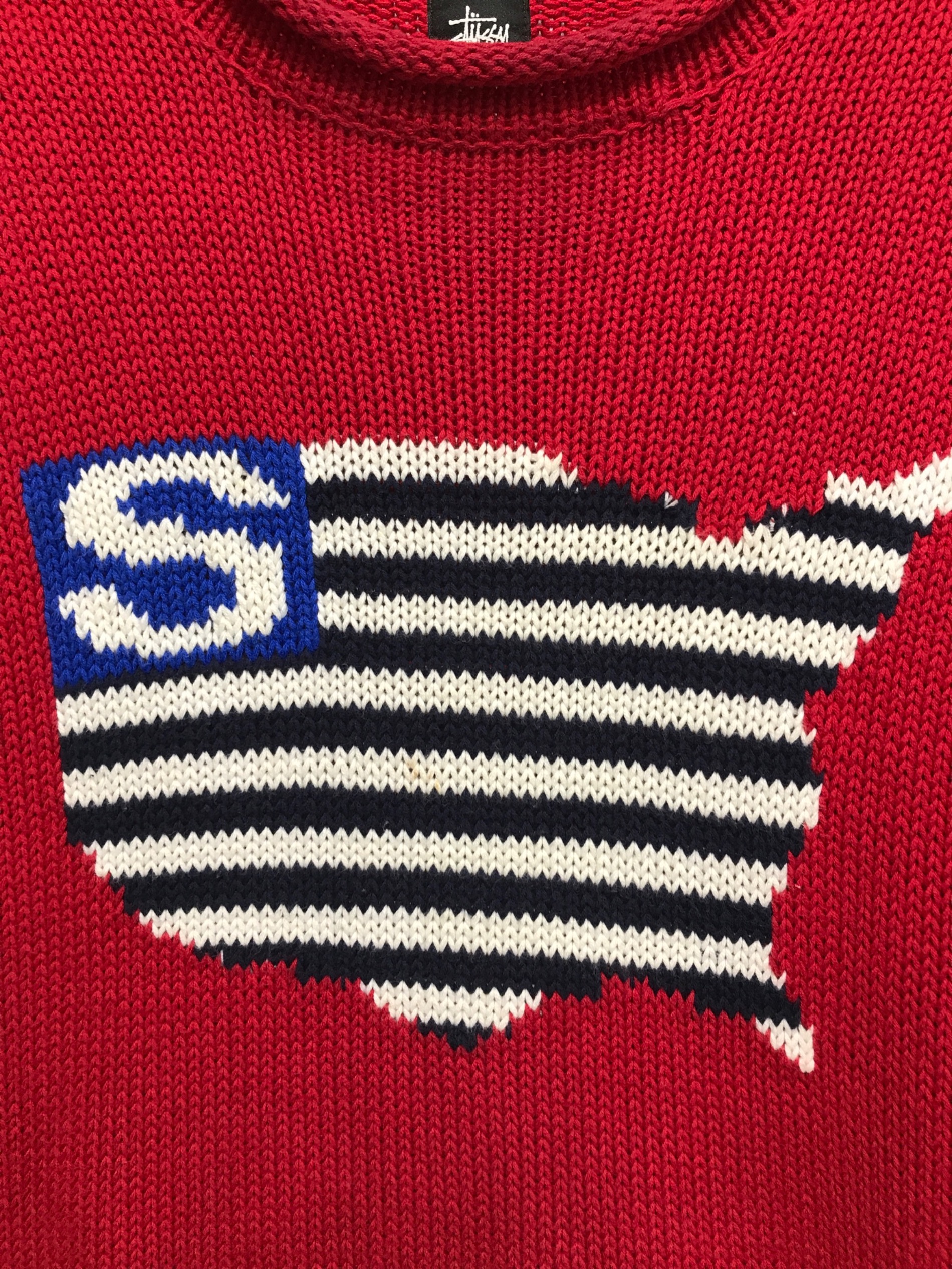 中古・古着通販】stussy (ステューシー) 古着星条旗ニット レッド