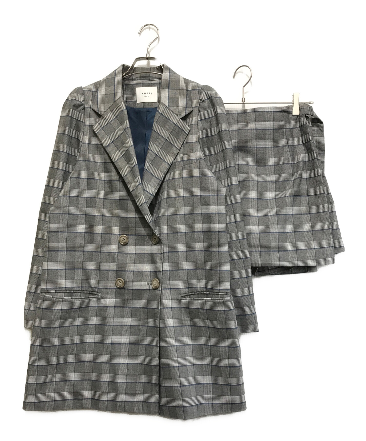 【新品未使用】Ameri VINTAGE PUFF CHECK JACKET 中古・古着通販】AMERI (アメリ) PUFF CHECK JACKET WIT グレー×ブルー