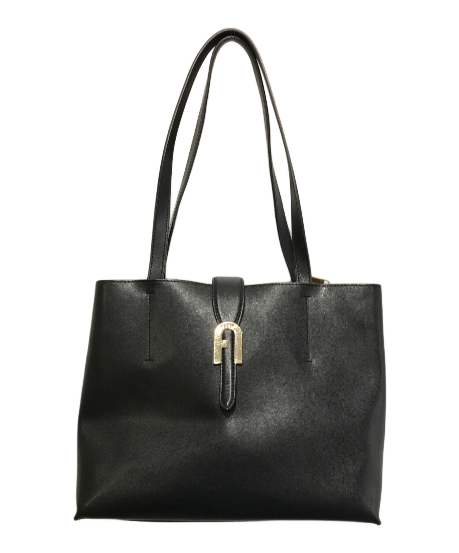 FURLA / トートバッグ/レザー/ブラック/アーチロゴ/ロゴプレート 中古・古着通販】FURLA (フルラ) アーチロゴトートバッグ ブラック