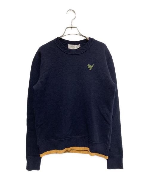 美品★COACH・ニットリブ切替 恐竜ワッペン付 レザージャケット(2) 中古・古着通販】COACH (コーチ) 恐竜ワッペンセーター ネイビー