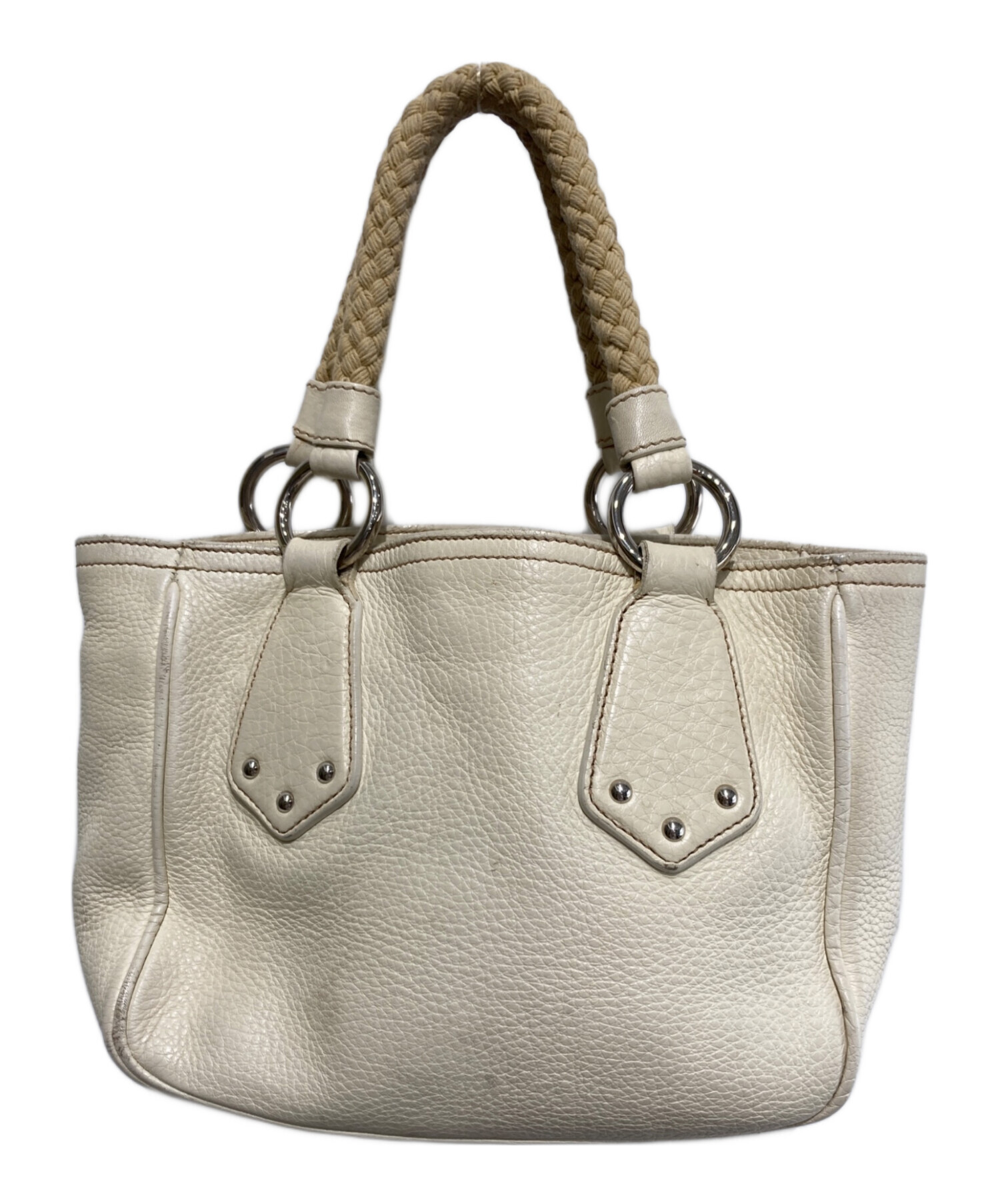 中古・古着通販】PRADA (プラダ) レザー編み込みハンドバッグ ベージュ 