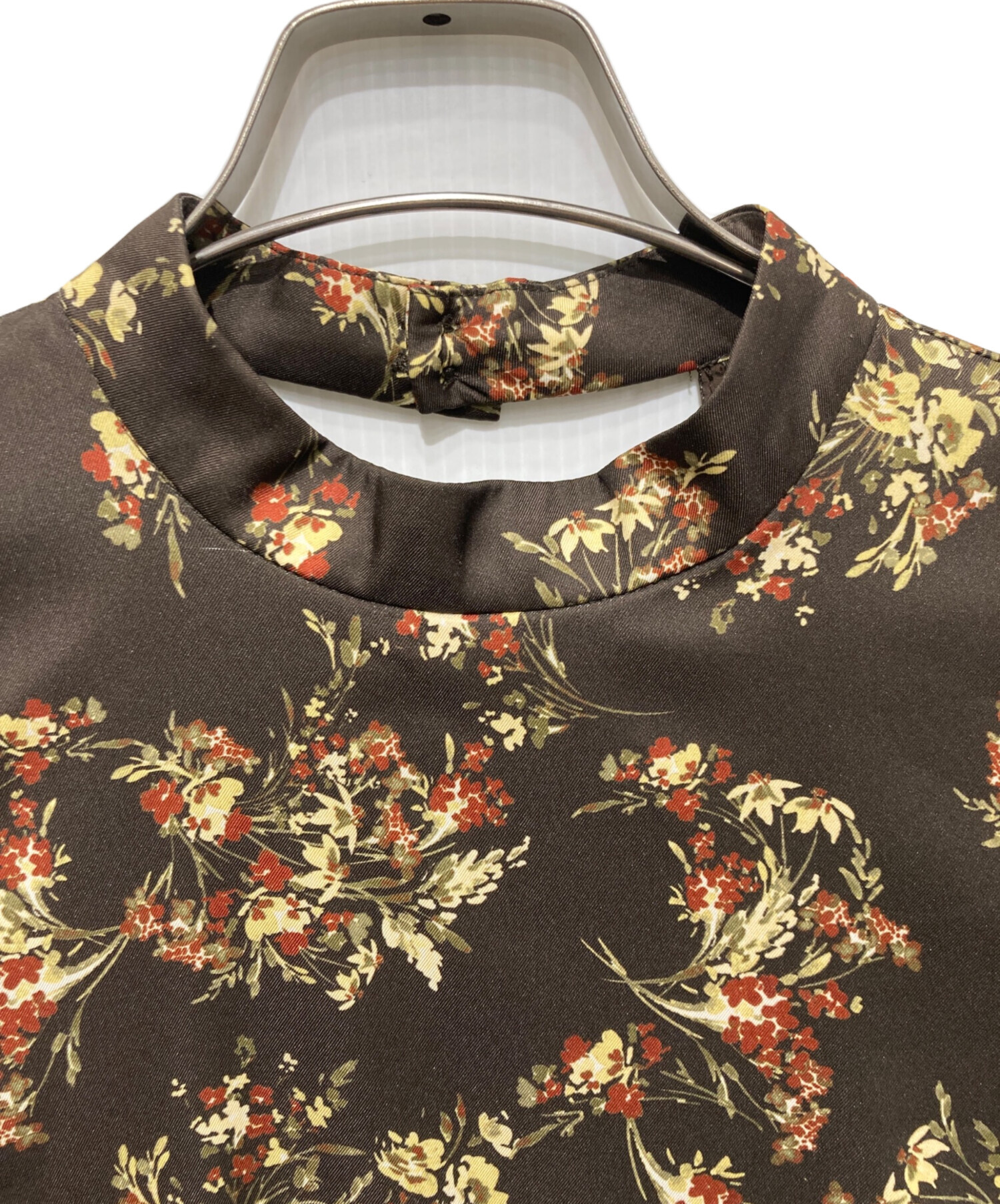 中古・古着通販】ample (アンプル) 花柄ワンピース ブラウン サイズ:9