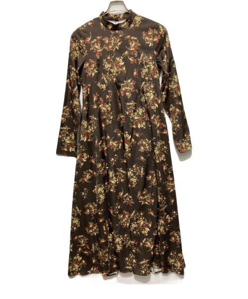 中古・古着通販】ample (アンプル) 花柄ワンピース ブラウン サイズ:9