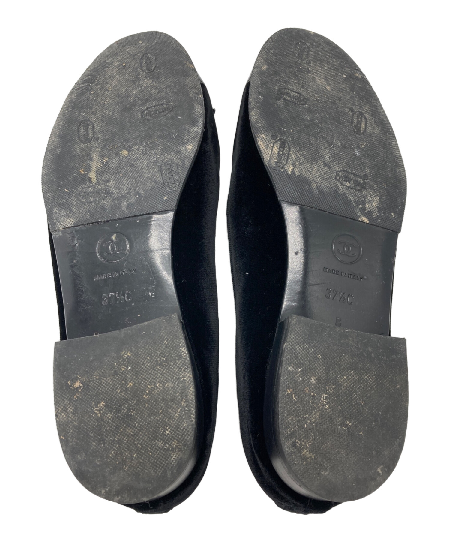 中古・古着通販】CHANEL (シャネル) ベロアフラットシューズ ブラック 