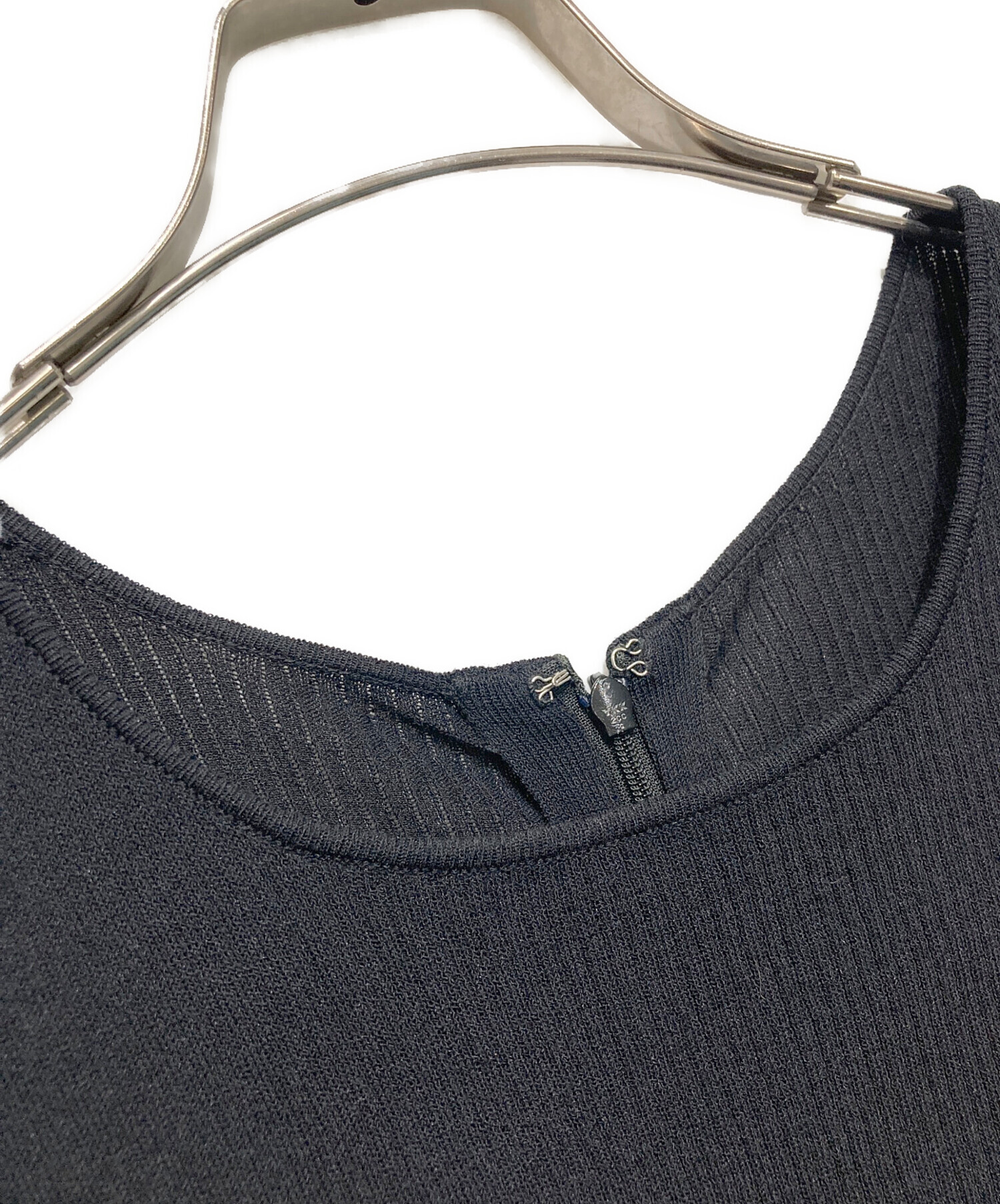中古・古着通販】Ameri (アメリ) KNIT DOCKING VOLUME DRESS ブラック