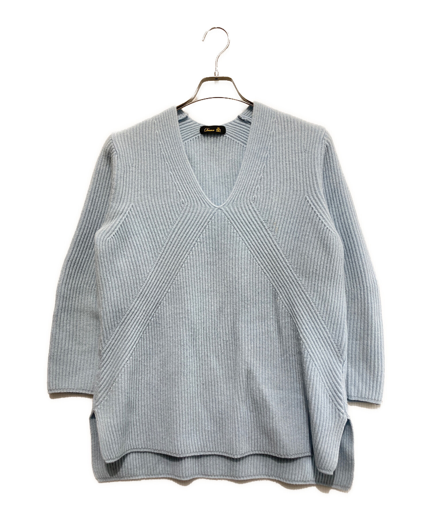 ドゥロワー　カシミヤウール　クルーネック　畦編みニット　シンプル　グレー　2 ドゥロワー カシミヤウール クルーネック 畦編みニット シンプル