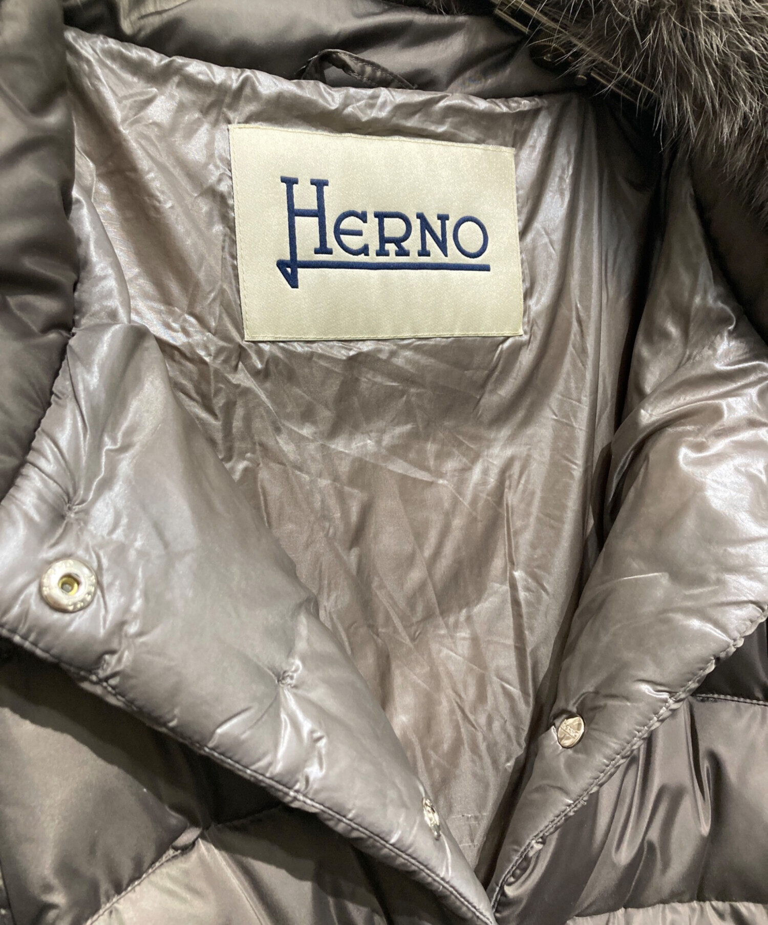 【値下げ】【美品】ヘルノ　 フォックスファー　ダウンジャケット サイズ40 HERNO（ヘルノ） フォックスファー ダウンコート レディース ネイビー