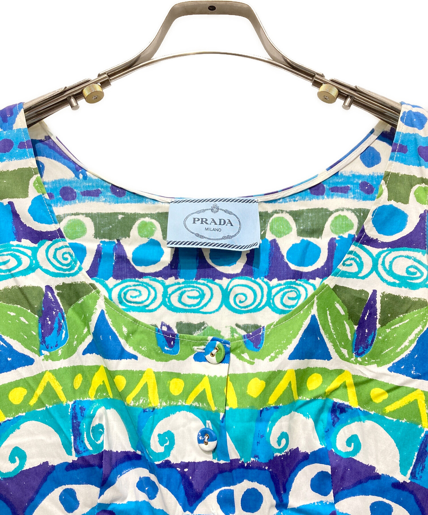 PRADA ワンピース シルク100% ノースリーブ サイズ38 レディース 中古・古着通販】PRADA (プラダ) ノースリーブワンピース ブルー