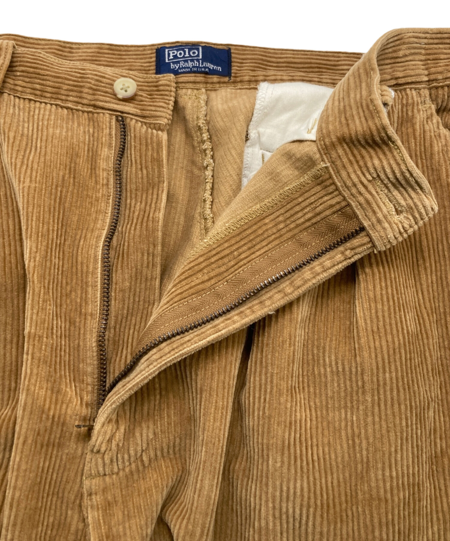 POLO RALPH LAUREN 80s コーデュロイパンツ ブラウン 34 80s USA製 ポロ ラルフローレン 太畝 コーデュロイ カーゴパンツ 茶 34