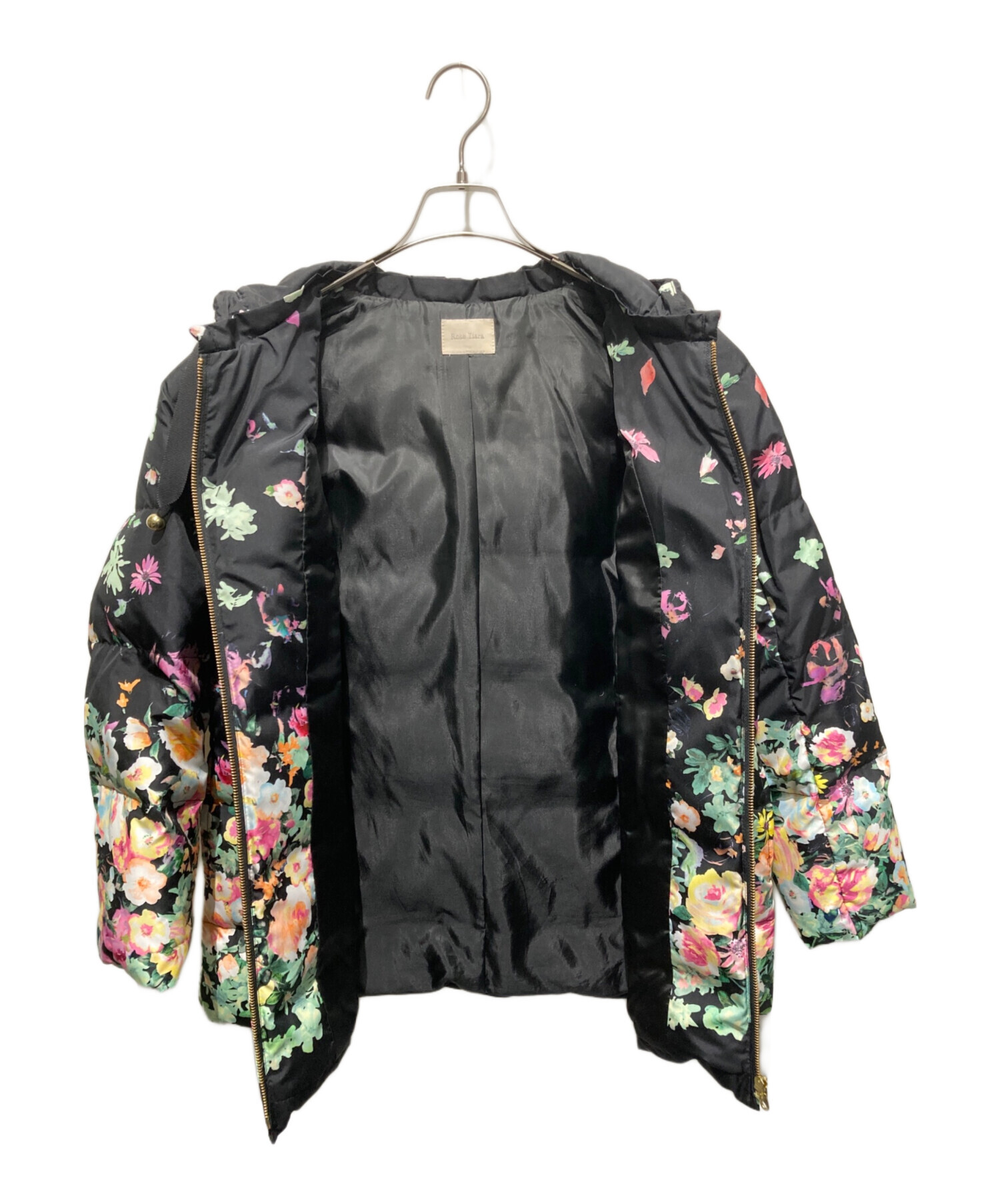 美品✨Rose Tiara 花柄ダウンコート　ブラック　黒　42 中古・古着通販】Rose Tiara (ローズティアラ) 花柄ダウンコート