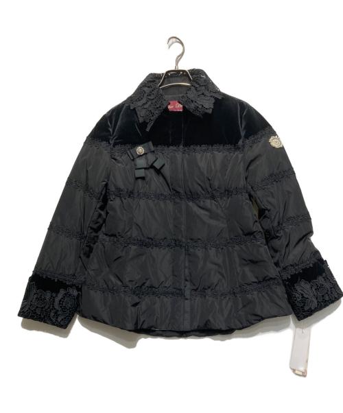 スーパービューティー ロングダウンベスト 切り替え ボア ビジュー 黒 スーパービューティー ロングダウンベスト 切り替え ボア ビジュー 黒