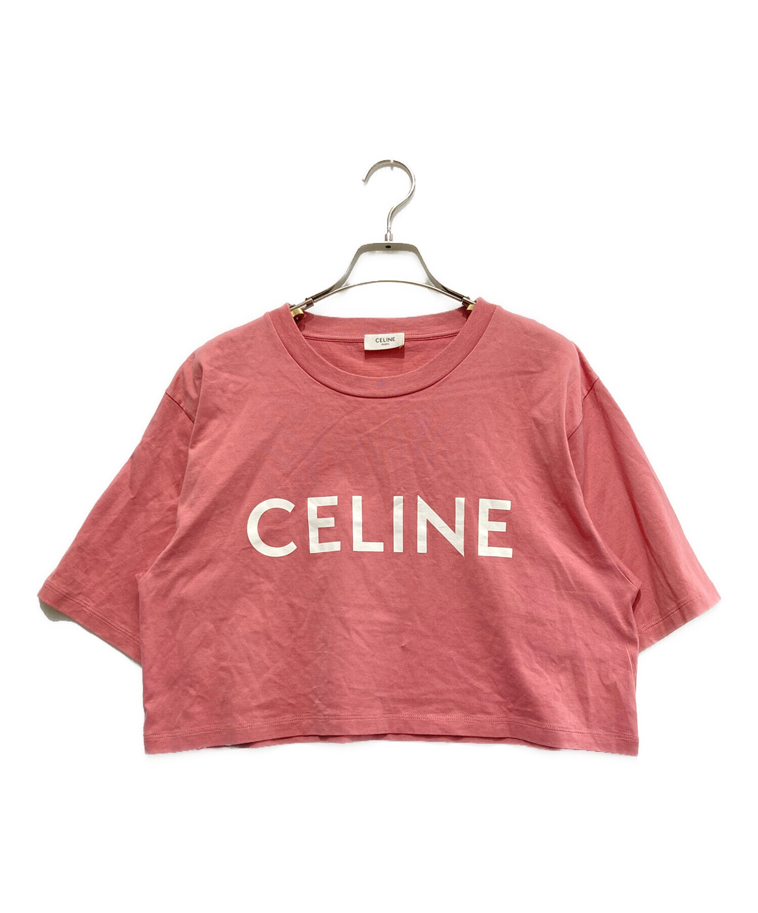 中古・古着通販】CELINE (セリーヌ) ロゴ クロップド Tシャツ ピンク