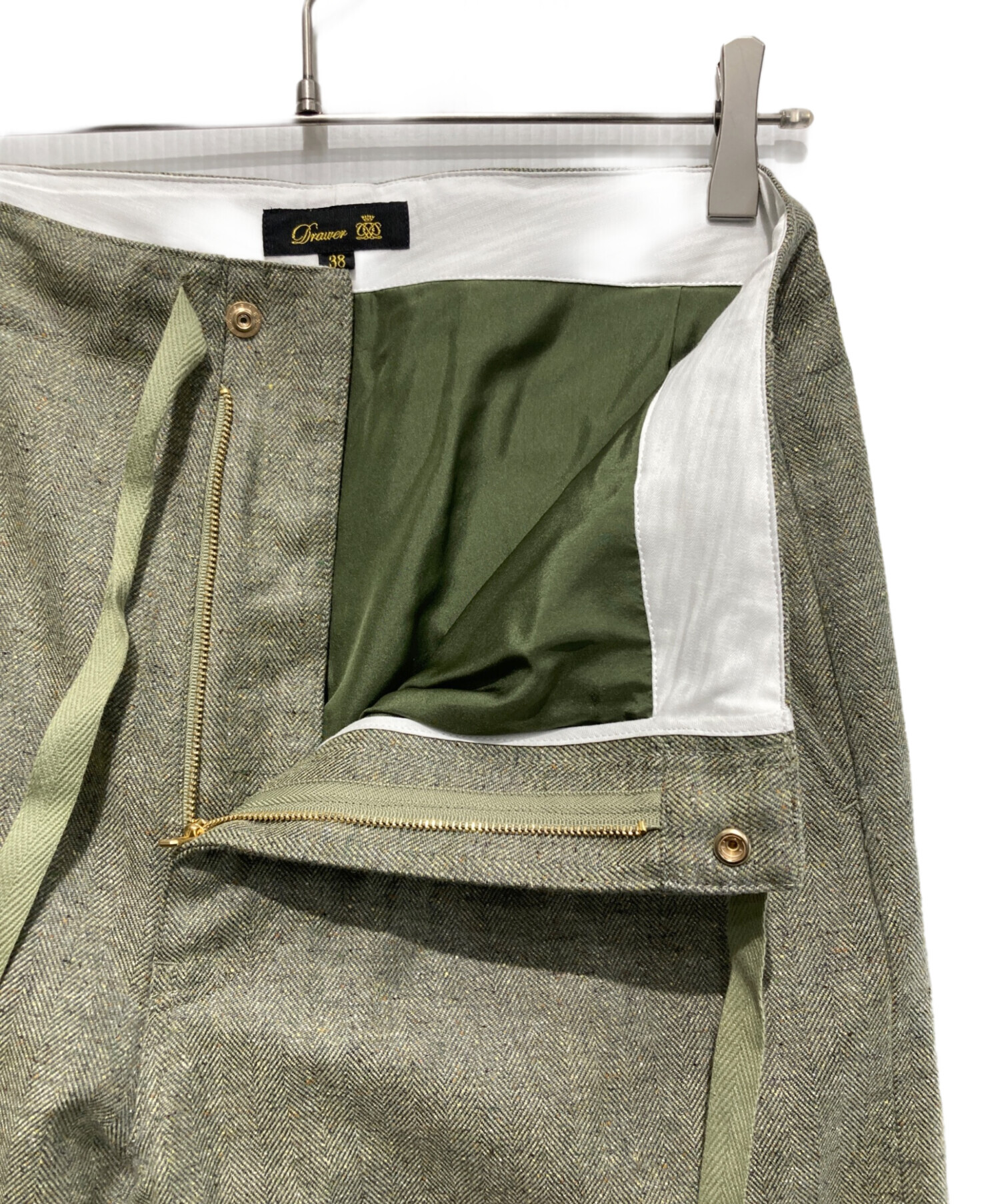 Drawer ドゥロワー　カーゴパンツ カーキ 38 ウエストゴム 日本製 中古・古着通販】Drawer (ドゥロワー) シルク混ウールヘリンボーン