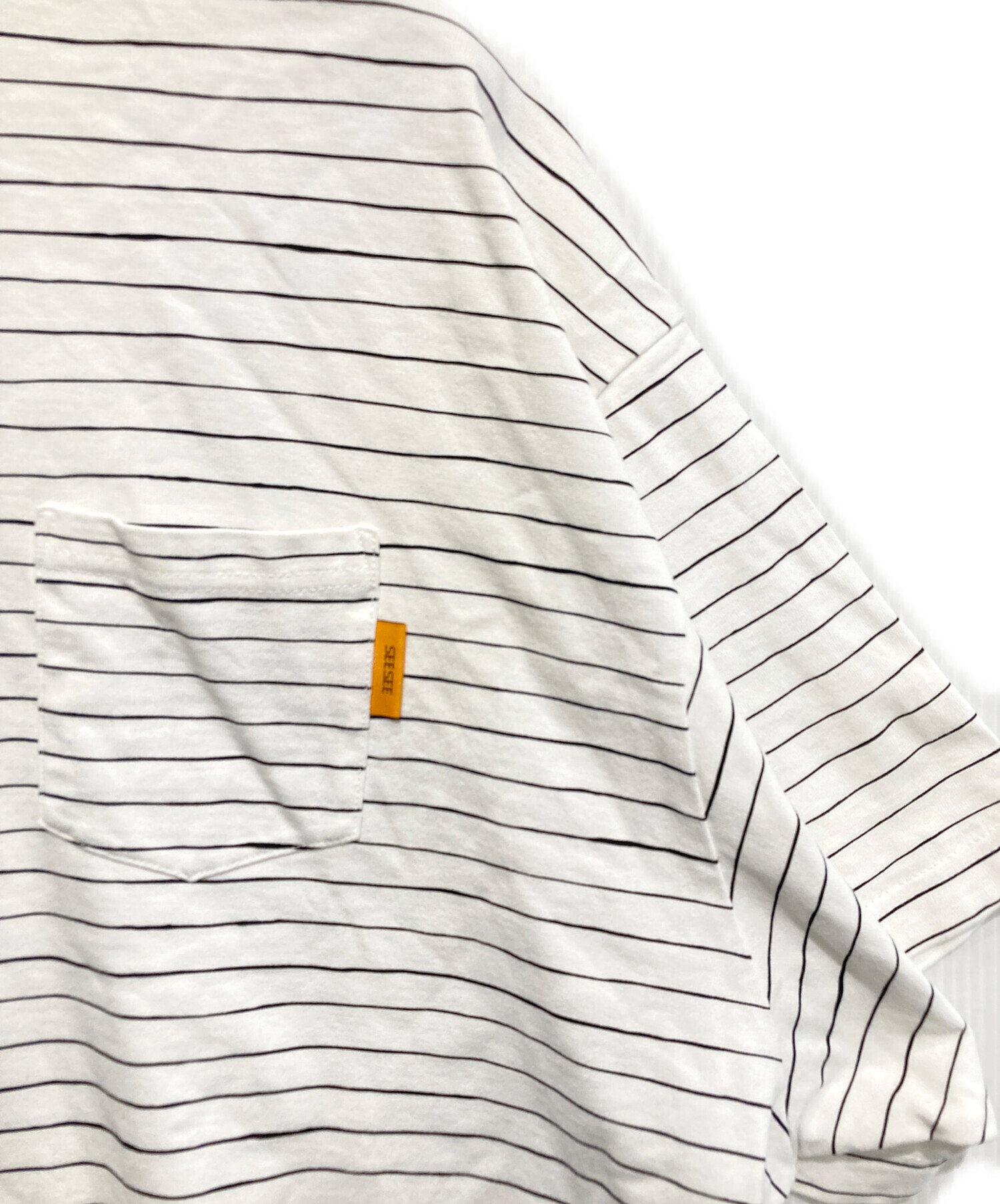 SEE SEE Tシャツ ホワイト ボーダー Lサイズ 中古・古着通販】SEESEE (シーシー) ボーダーTシャツ ホワイト サイズ