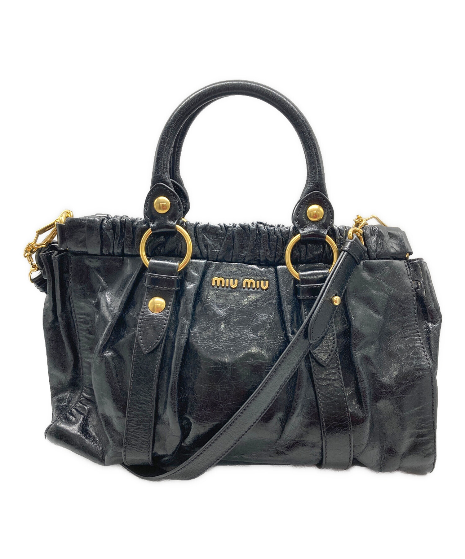 miumiu ミュウミュウ ヴィッテロルクス 2way トートバッグ　ブラック ミュウミュウ miumiu VITELLO LUX ヴィッテロリュクス 2way