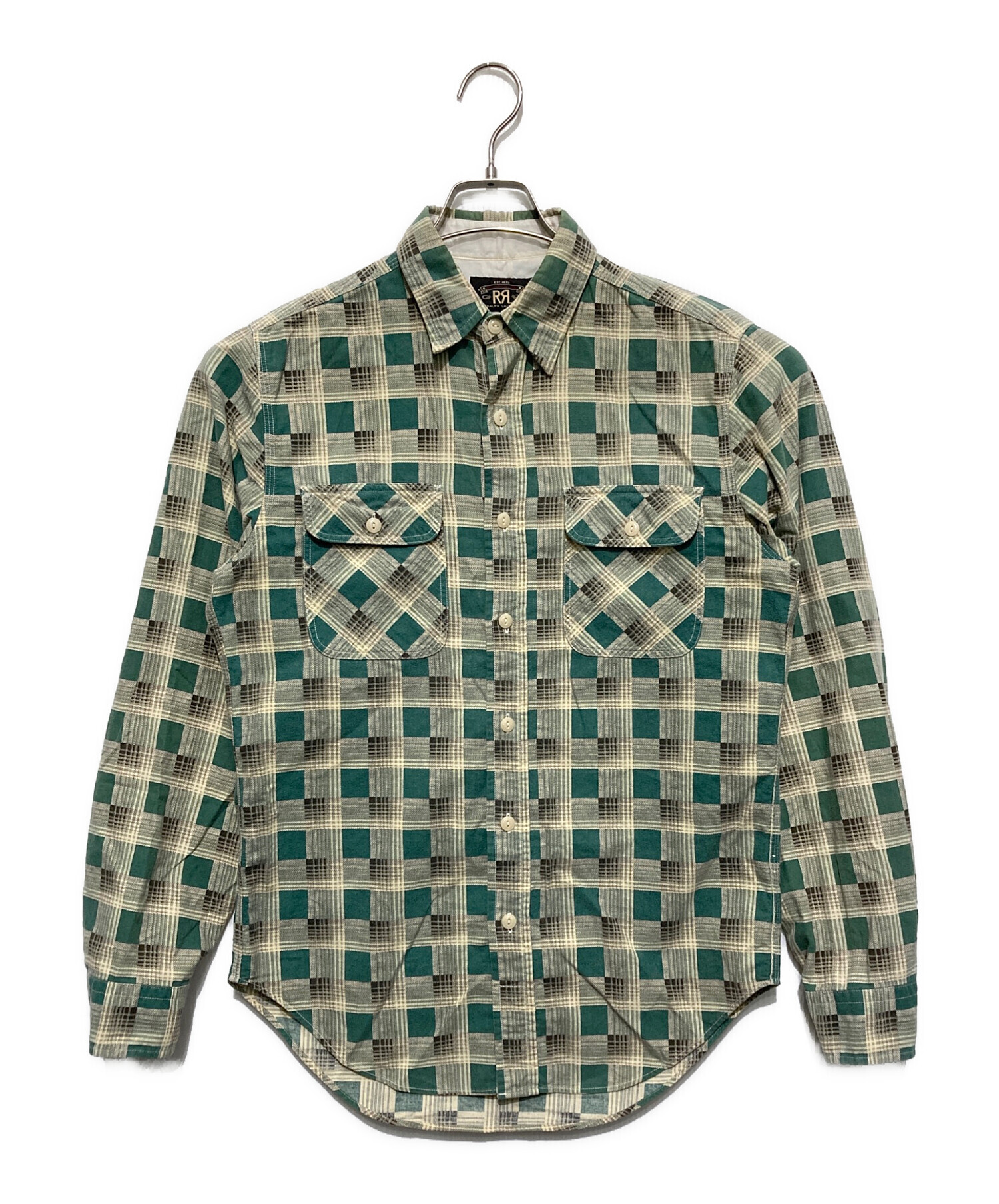 RRL 緑と白のチェックシャツ 中古・古着通販】RRL (ダブルアールエル) チェックシャツ グリーン