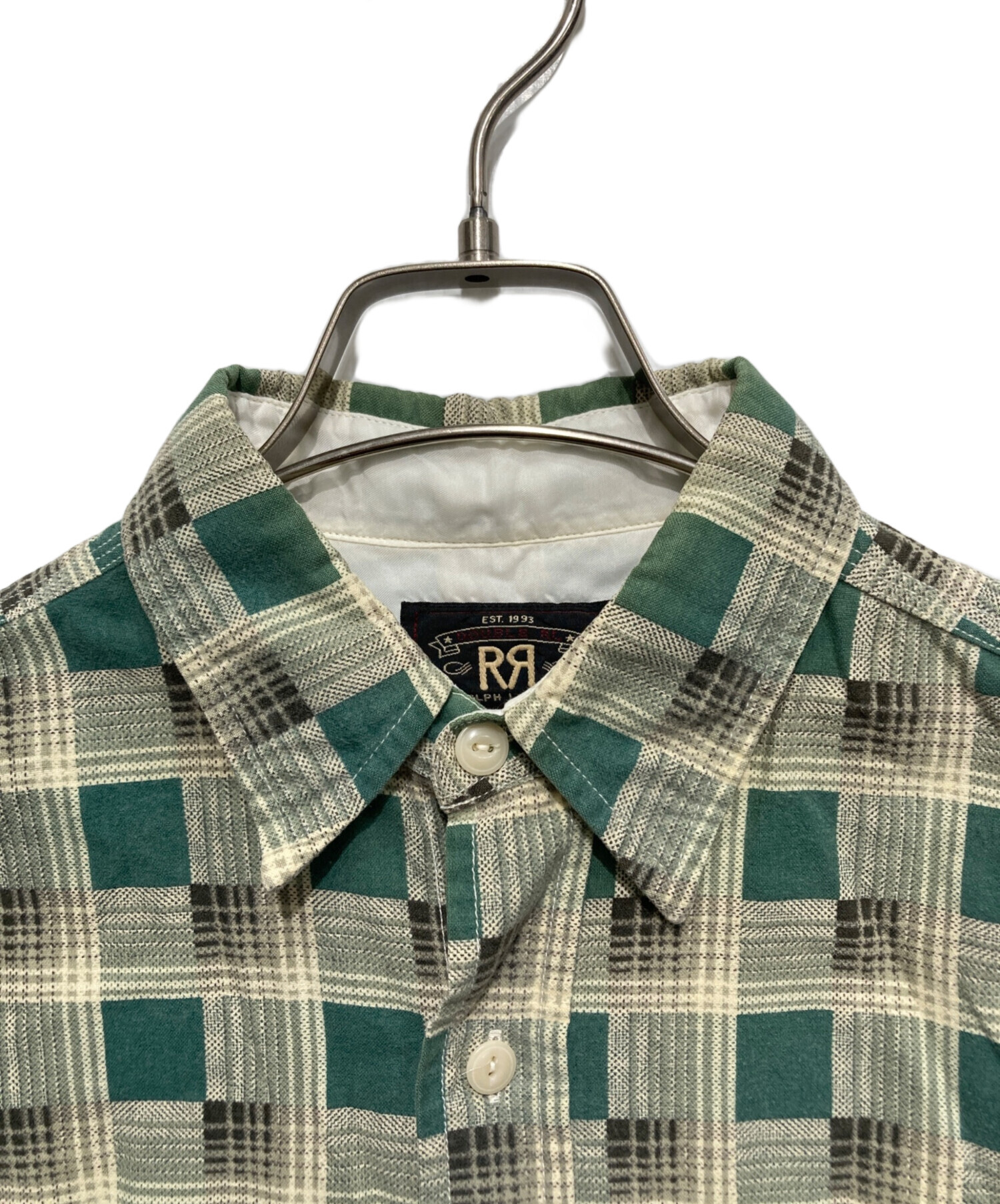 RRL 緑と白のチェックシャツ 中古・古着通販】RRL (ダブルアールエル) チェックシャツ グリーン