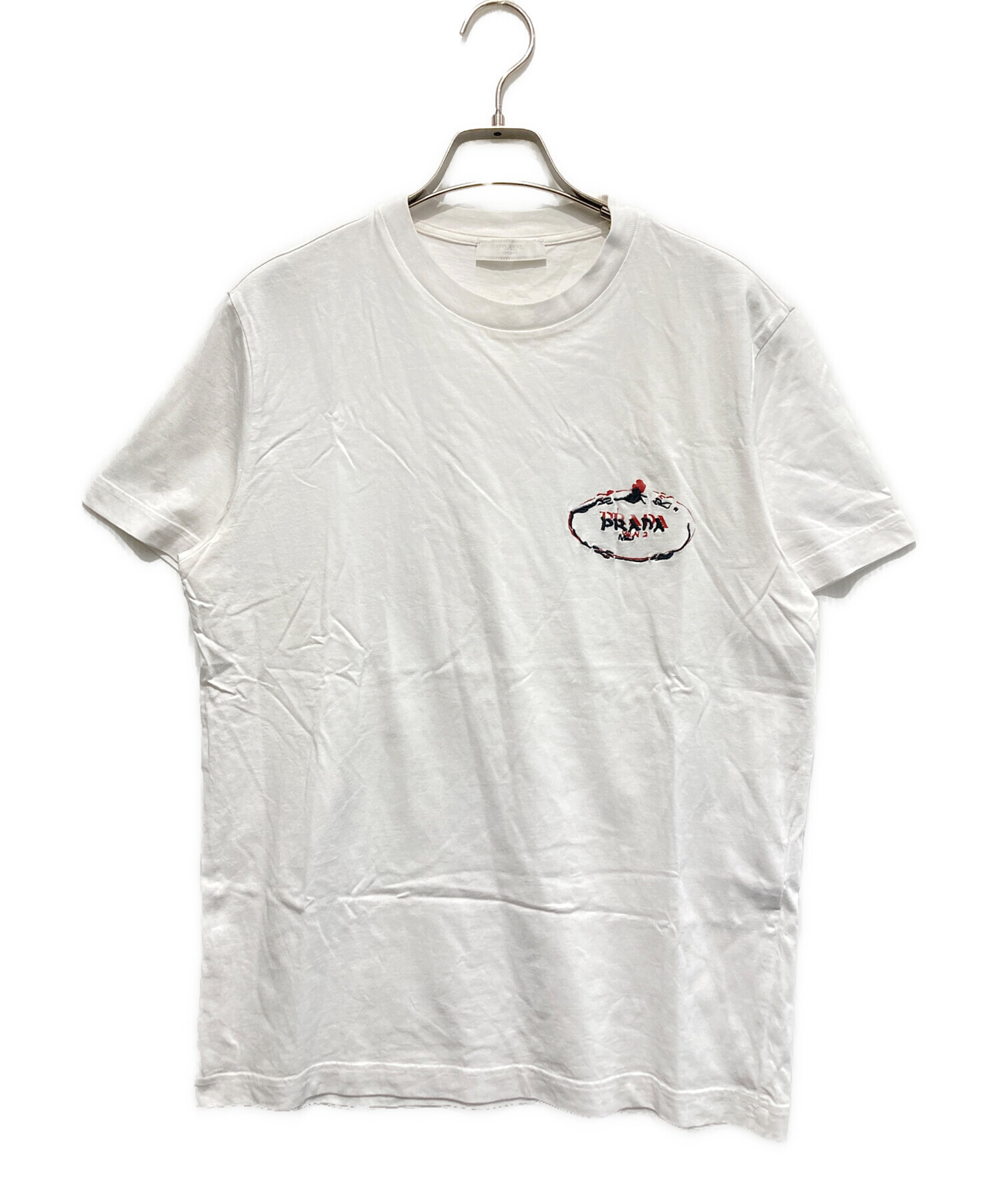 PRADA 刺繍ロゴ ホワイト TシャツXS白半袖 中古・古着通販】PRADA (プラダ) ロゴ刺繍Tシャツ ホワイト サイズ:M