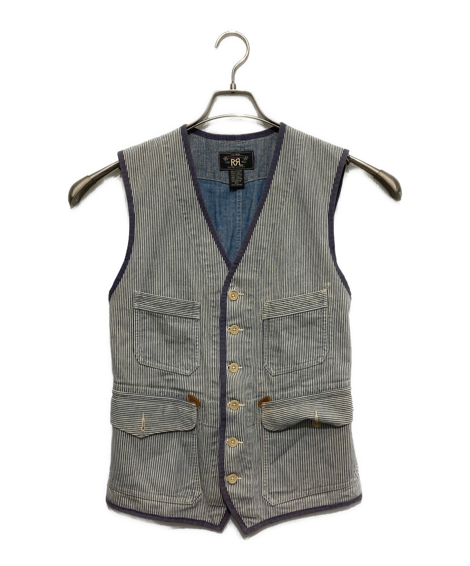RRL Double RL イタリア製 グレー チェック ベスト 36R 中古・古着通販】RRL (ダブルアールエル) デニムベスト ブルー