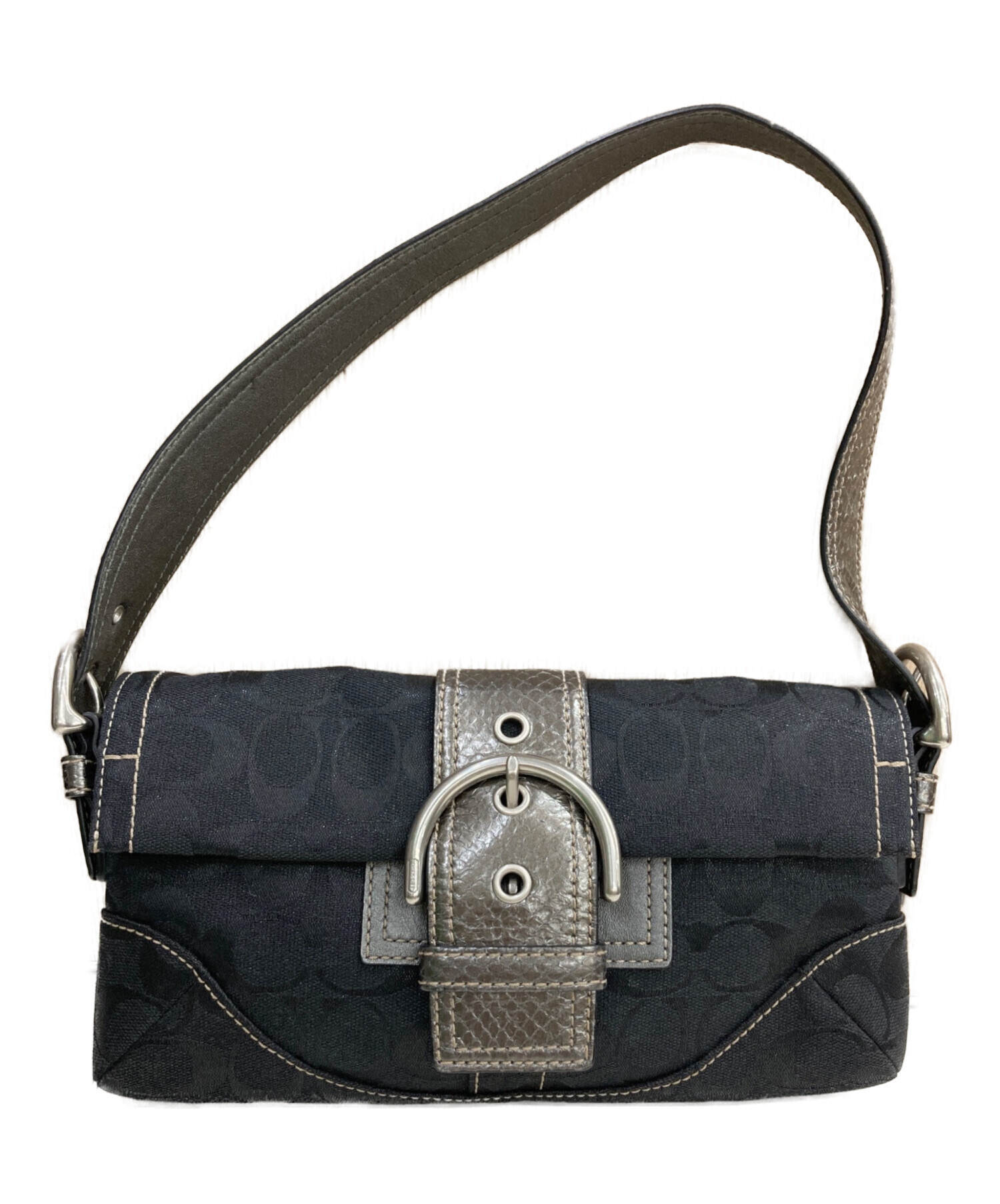 中古・古着通販】COACH (コーチ) ソーホーシグネチャーバッグ ブラック