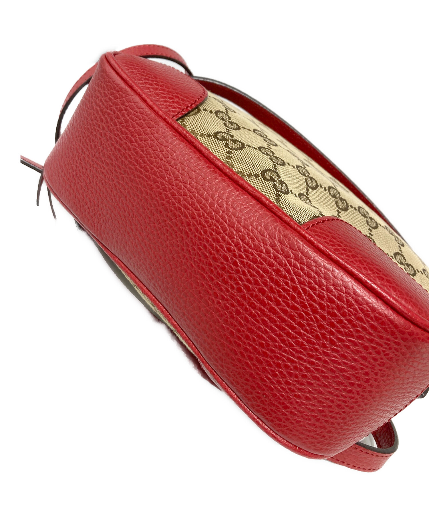 GUCCI GG柄 キャンバス 巾着バッグ レッド 中古・古着通販】GUCCI (グッチ) GGキャンバス レザーショルダーバッグ