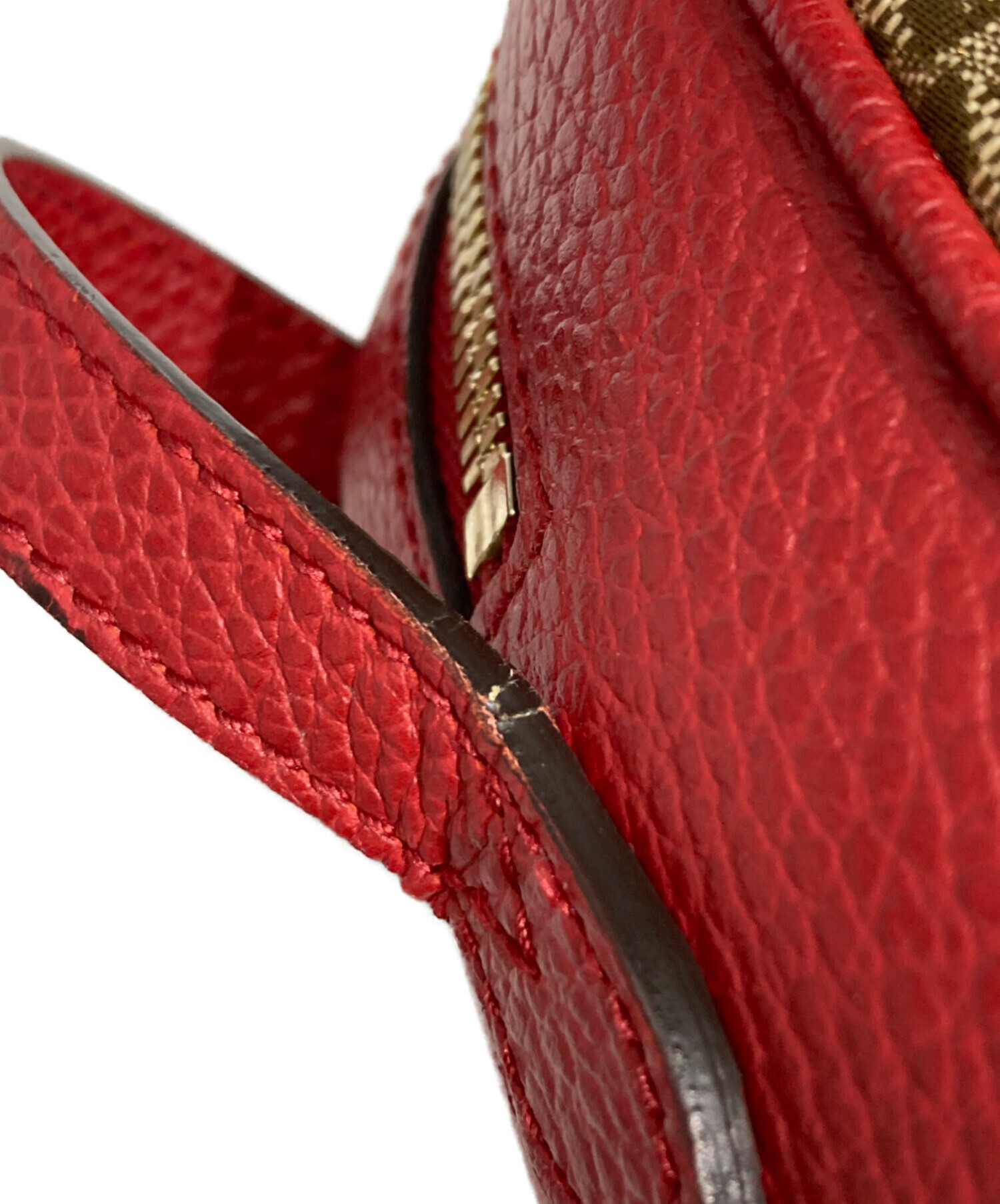 GUCCI GG柄 キャンバス 巾着バッグ レッド 中古・古着通販】GUCCI (グッチ) GGキャンバス レザーショルダーバッグ
